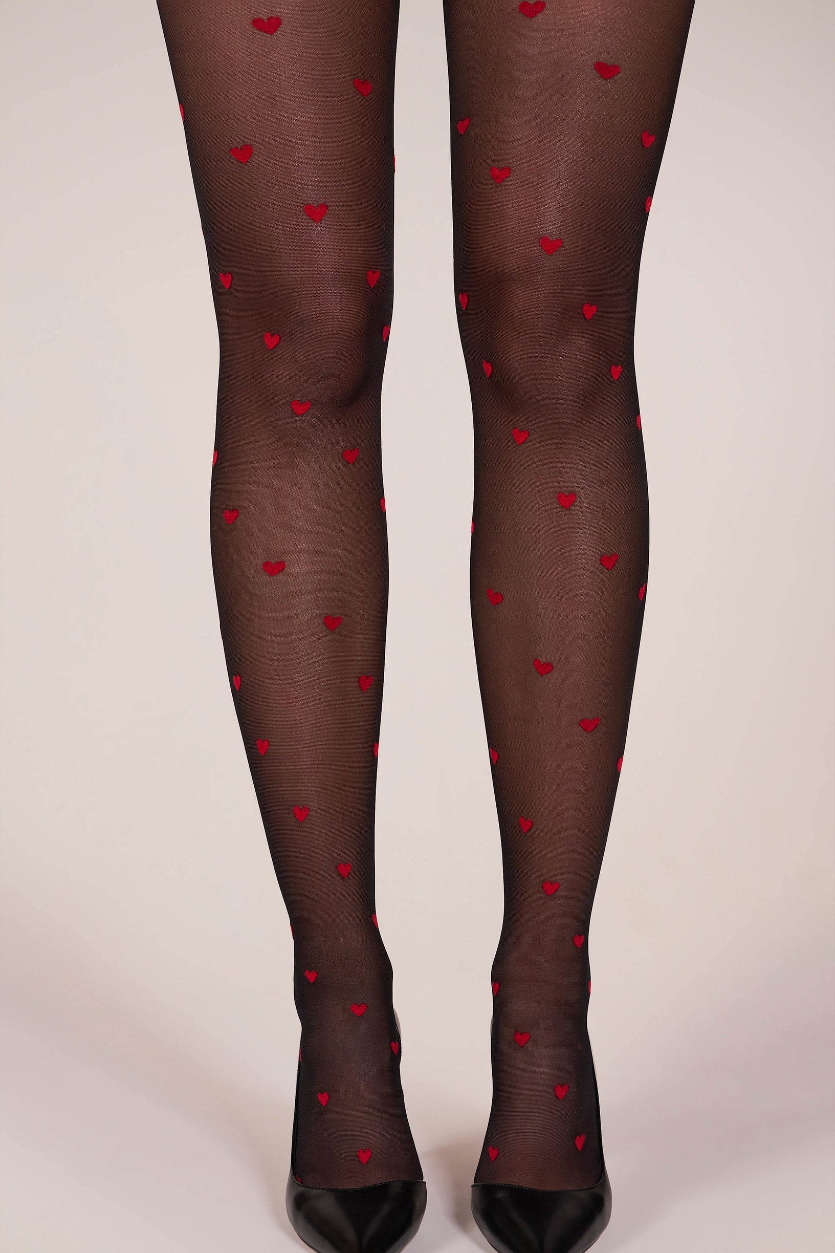 Loveheart Print Tights in Black - 1