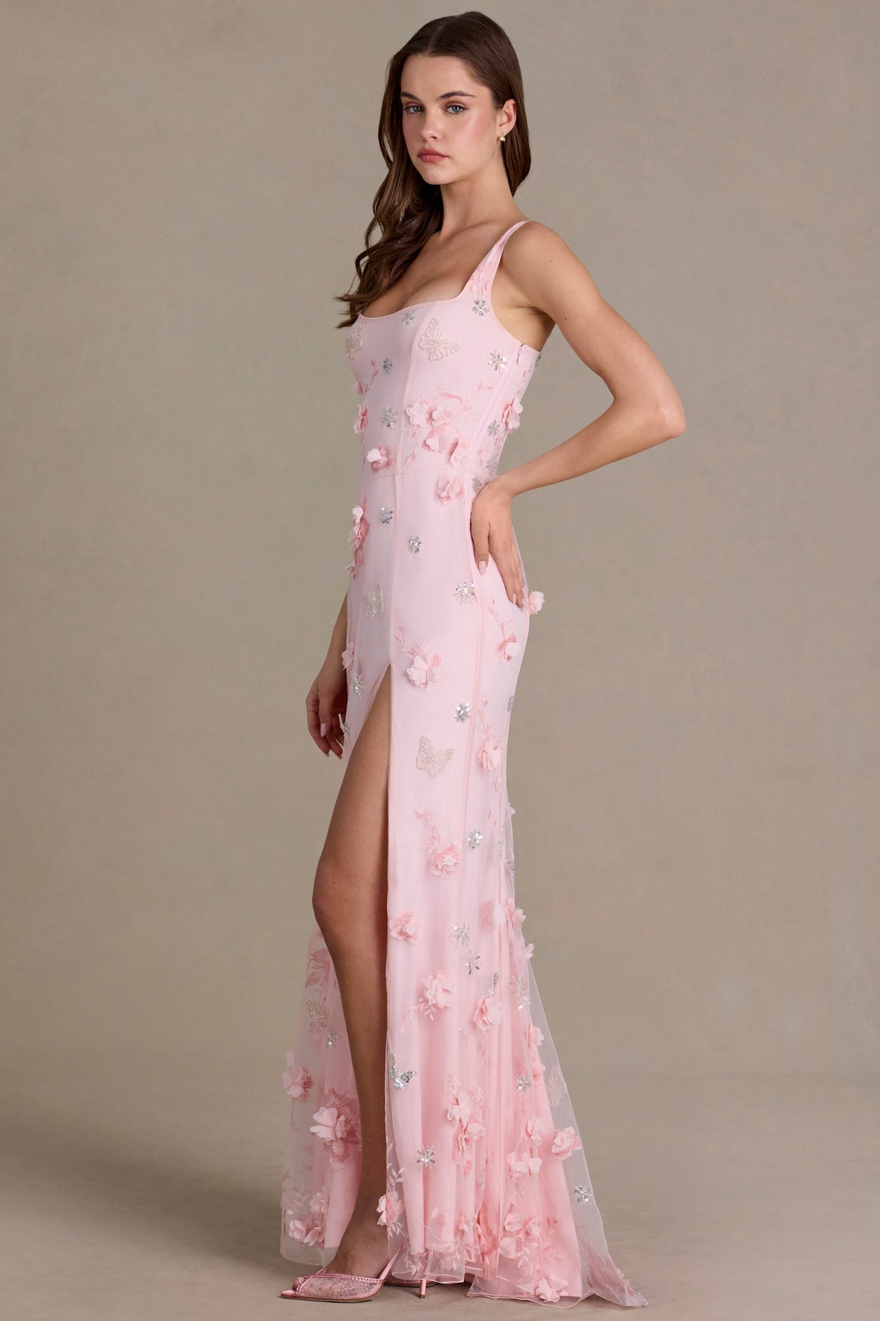Embellished Corset Gown in Baby Pink - 5
