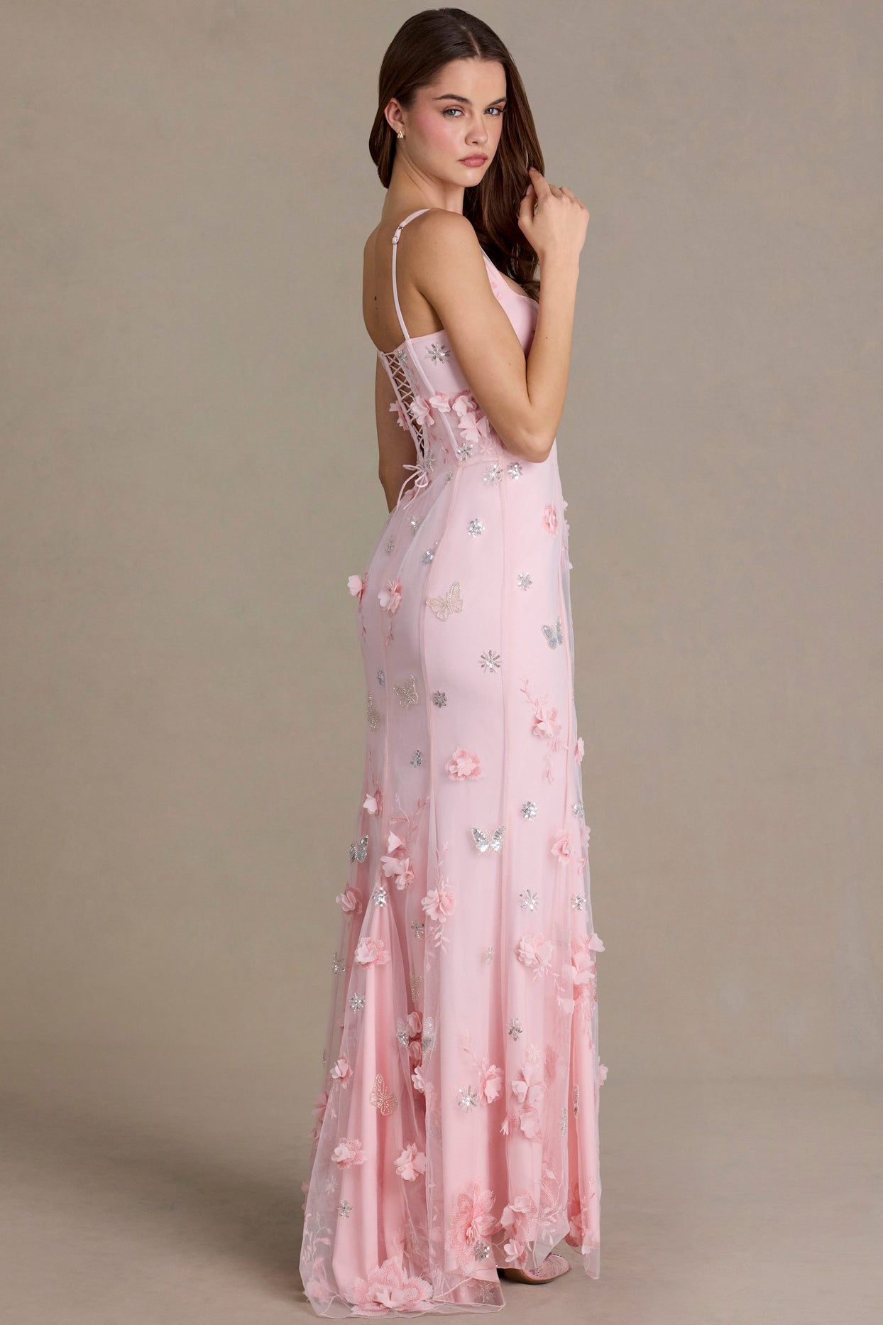 Embellished Corset Gown in Baby Pink - 3