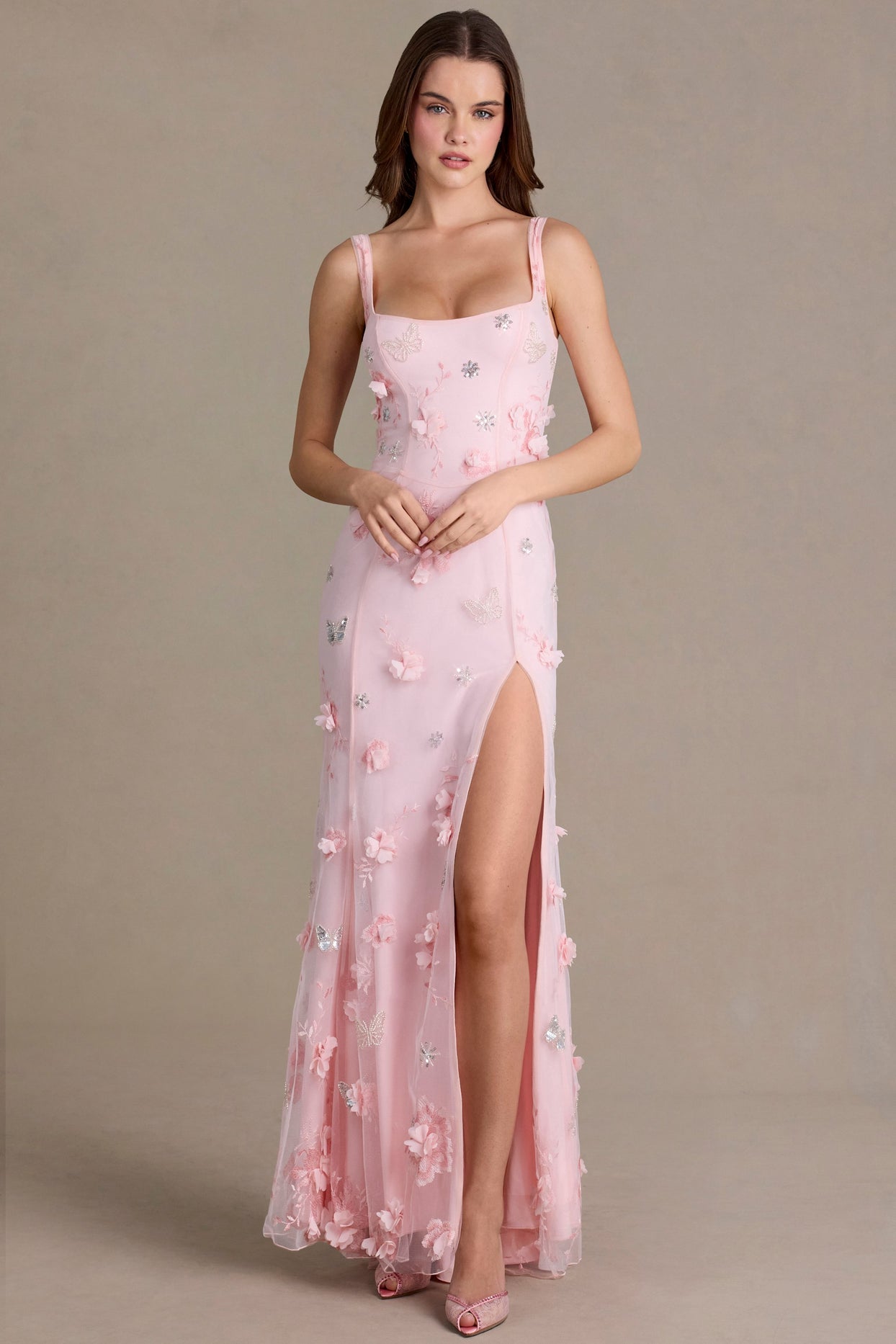 Embellished Corset Gown in Baby Pink - 4
