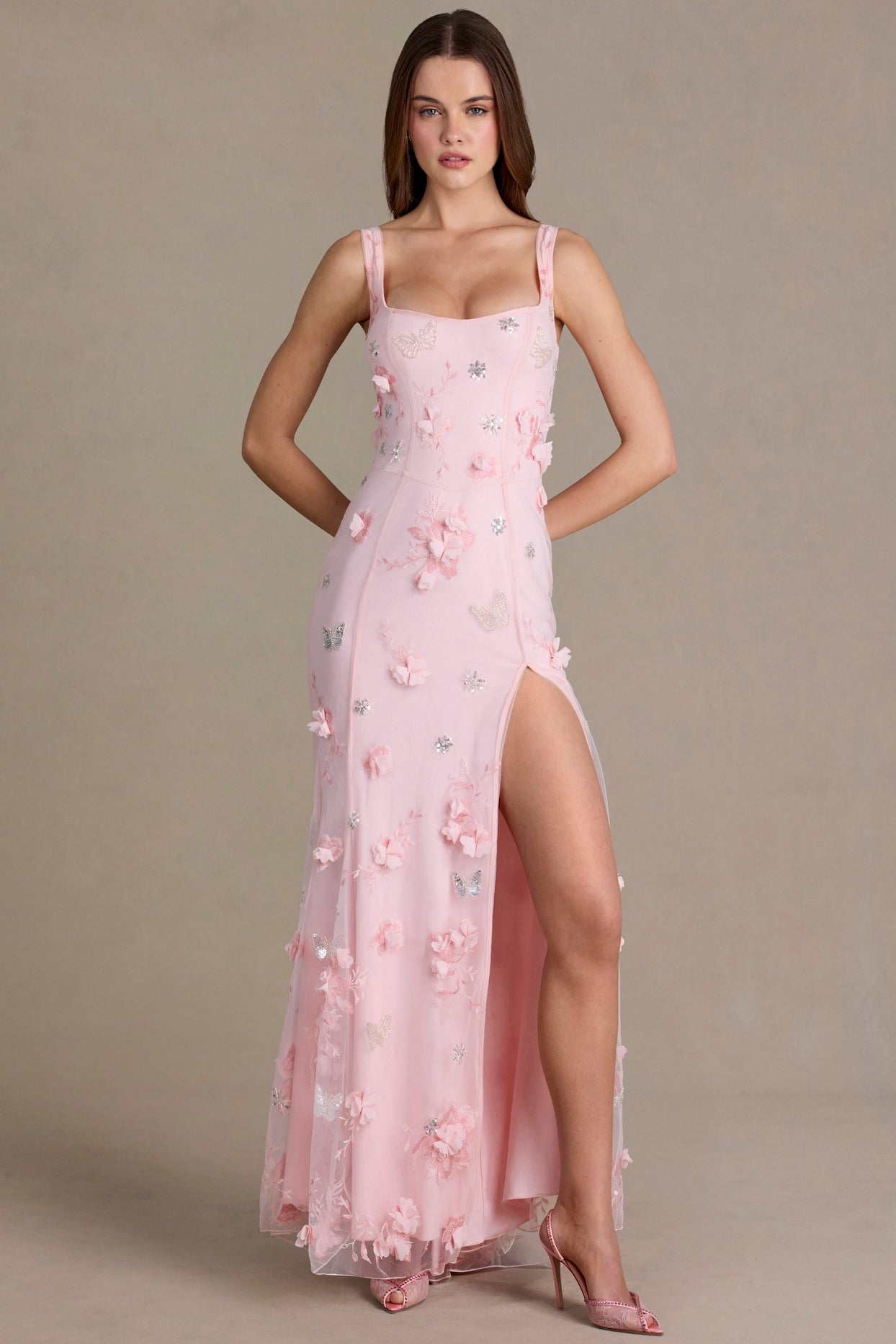 Embellished Corset Gown in Baby Pink - 6