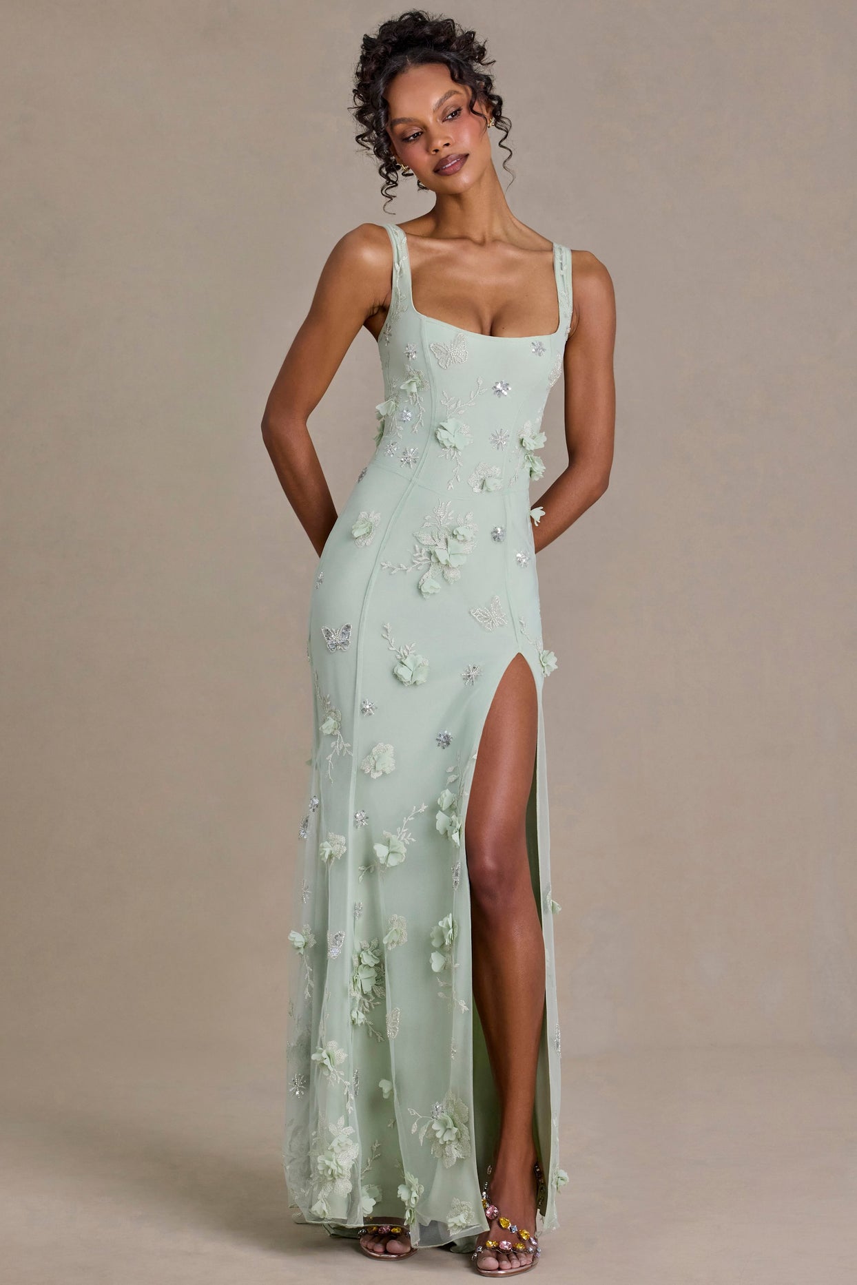 Embellished Corset Gown in Sage Green - 6