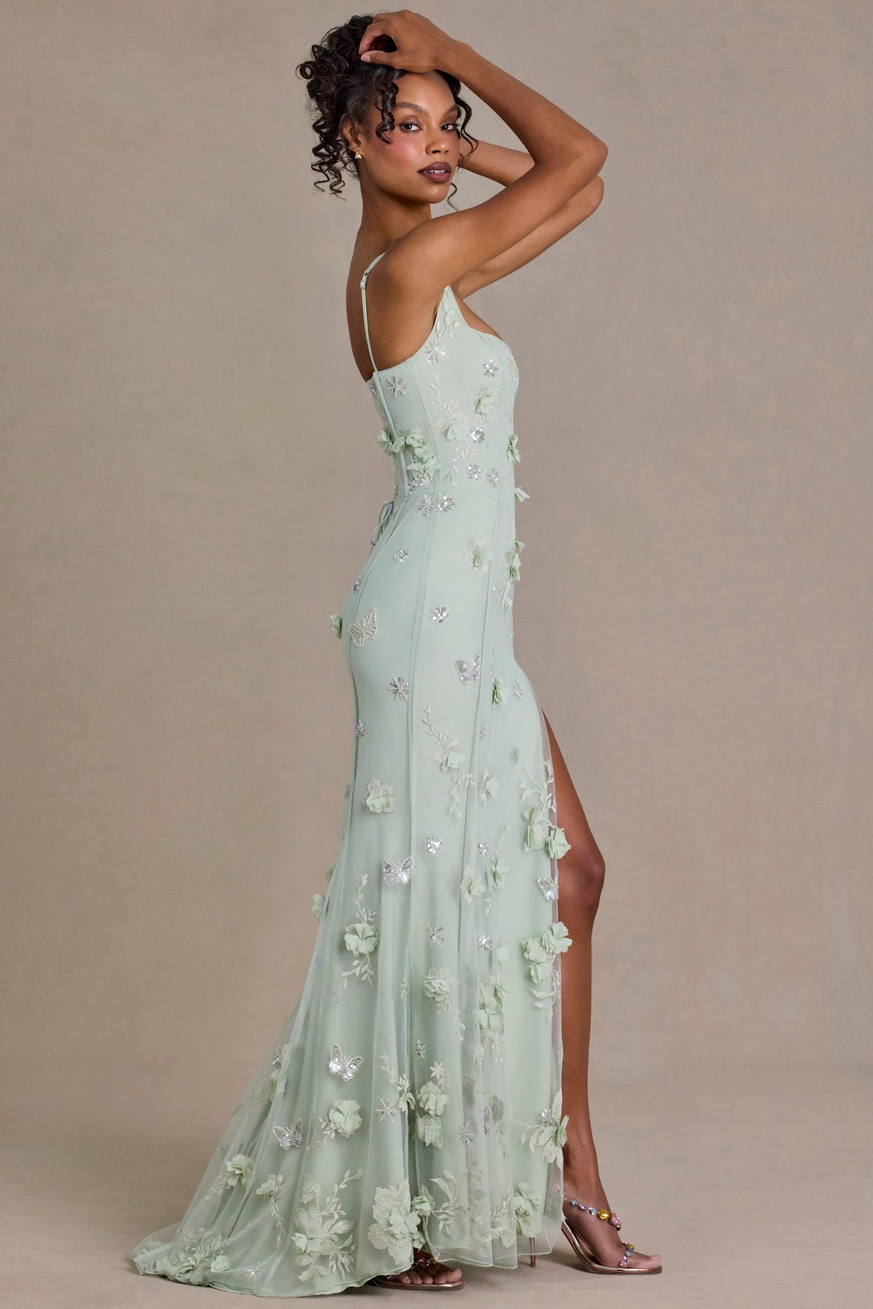 Embellished Corset Gown in Sage Green - 7