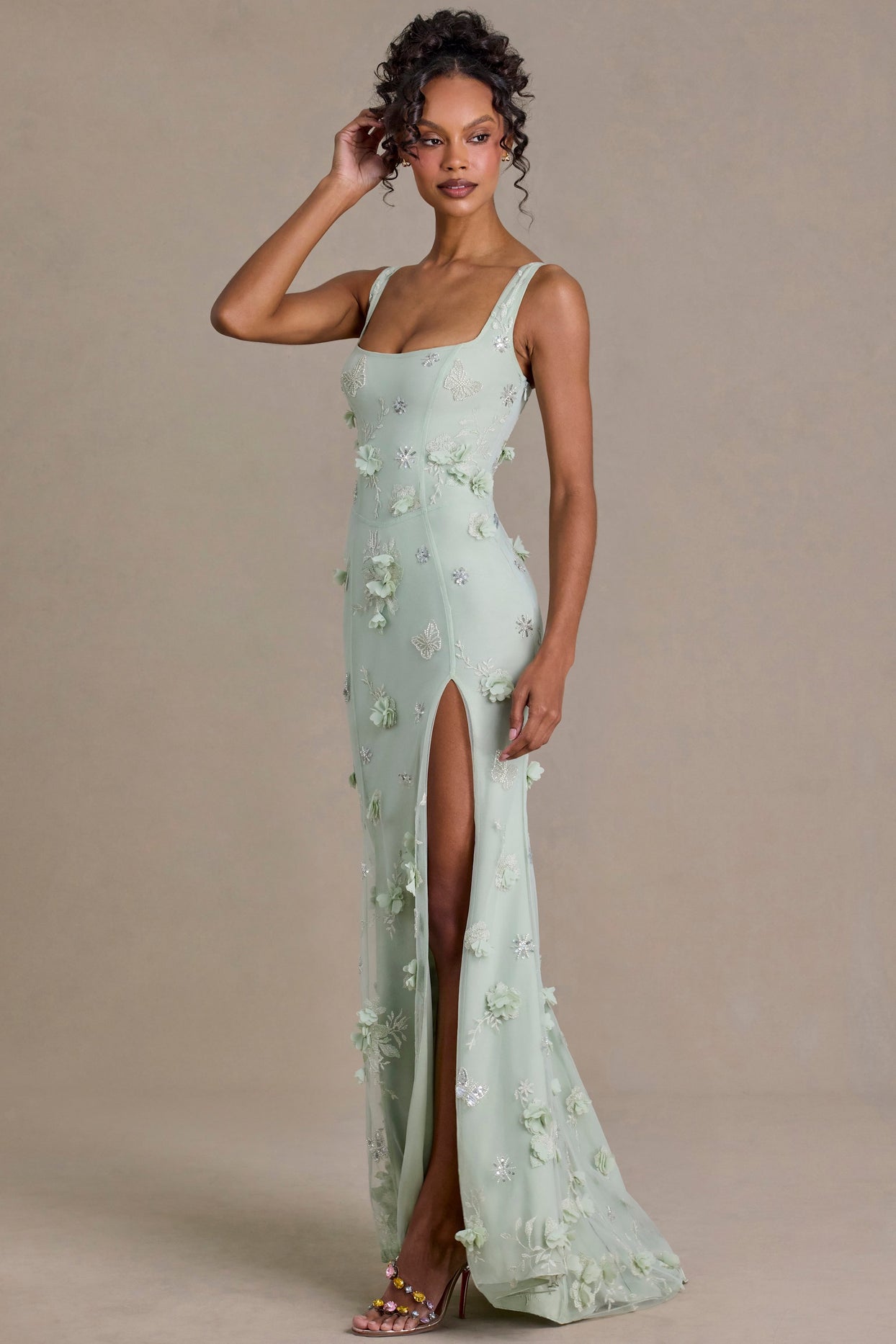 Embellished Corset Gown in Sage Green - 8