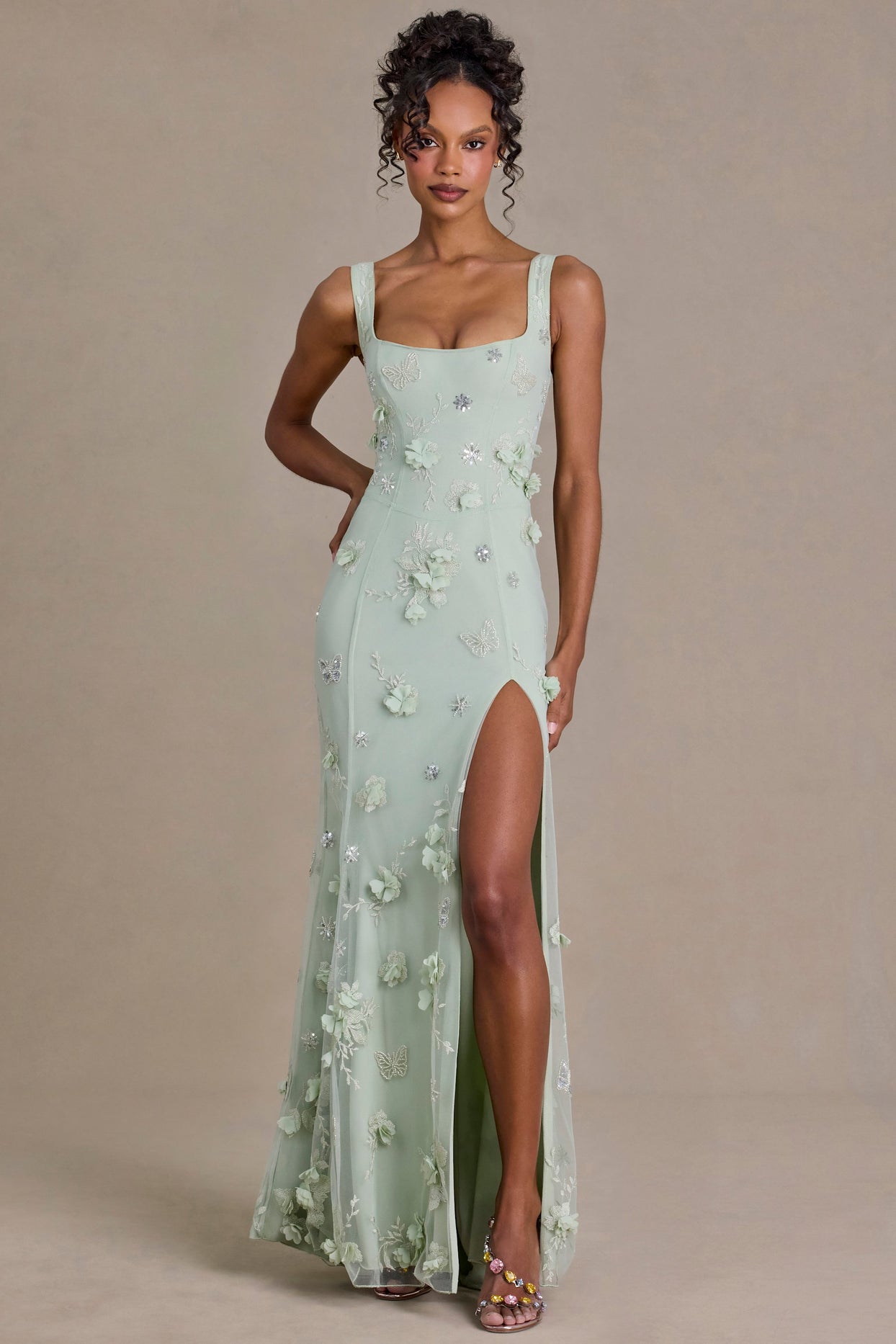 Embellished Corset Gown in Sage Green - 4