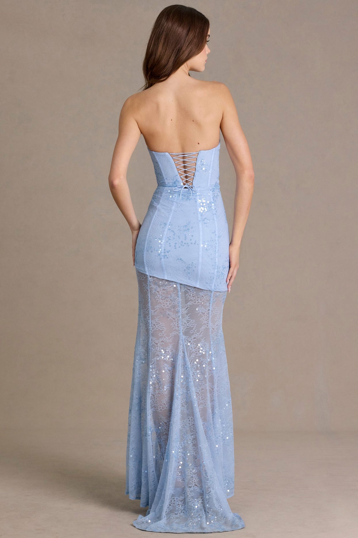 Embellished Lace Corset Gown in Sky Blue - 3
