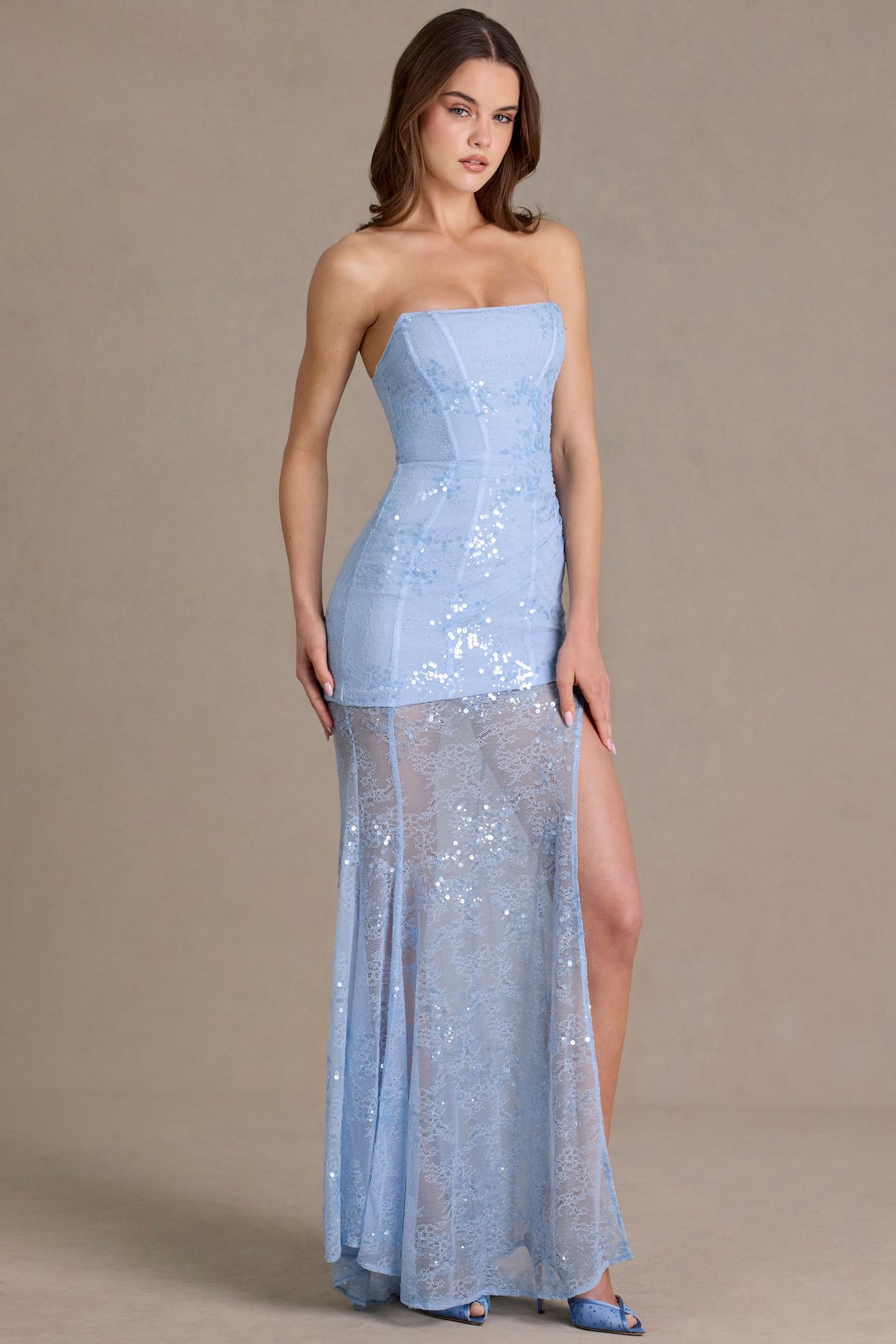 Embellished Lace Corset Gown in Sky Blue - 4