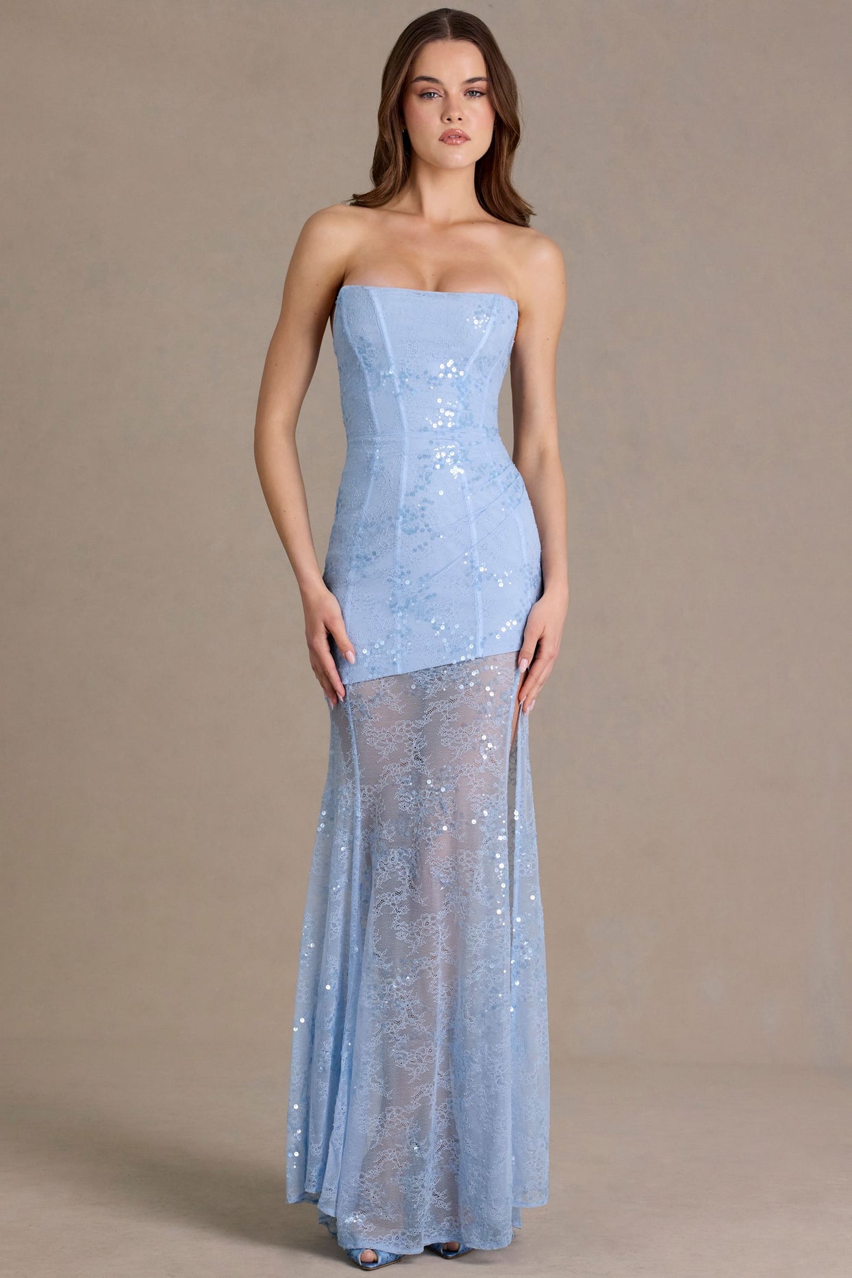 Embellished Lace Corset Gown in Sky Blue - 8