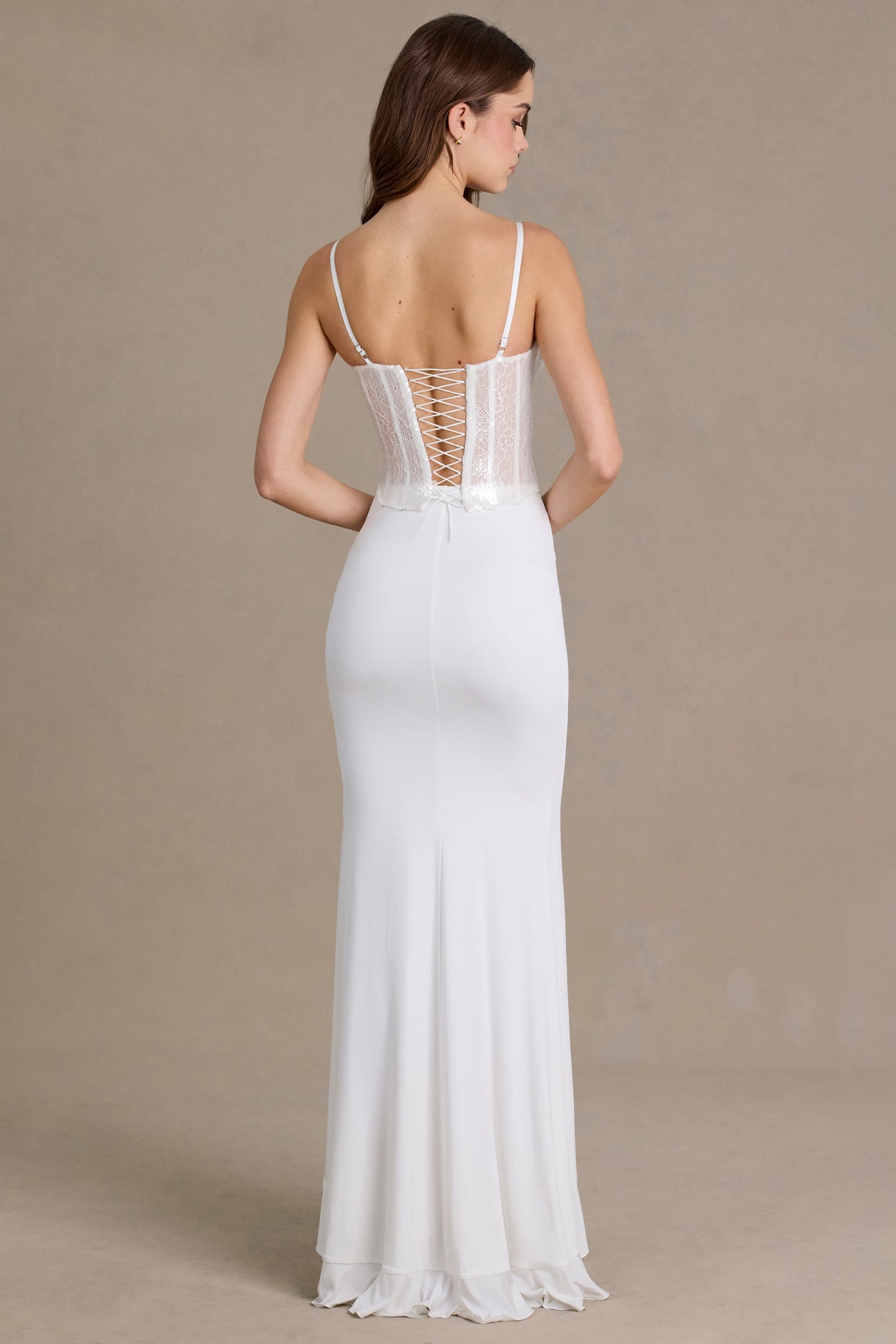 Embellished Lace Corset Gown in Snow - 6