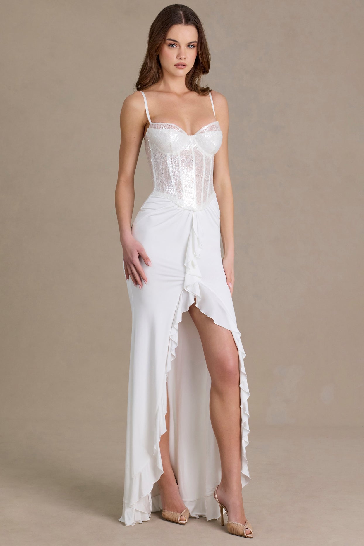 Embellished Lace Corset Gown in Snow - 9