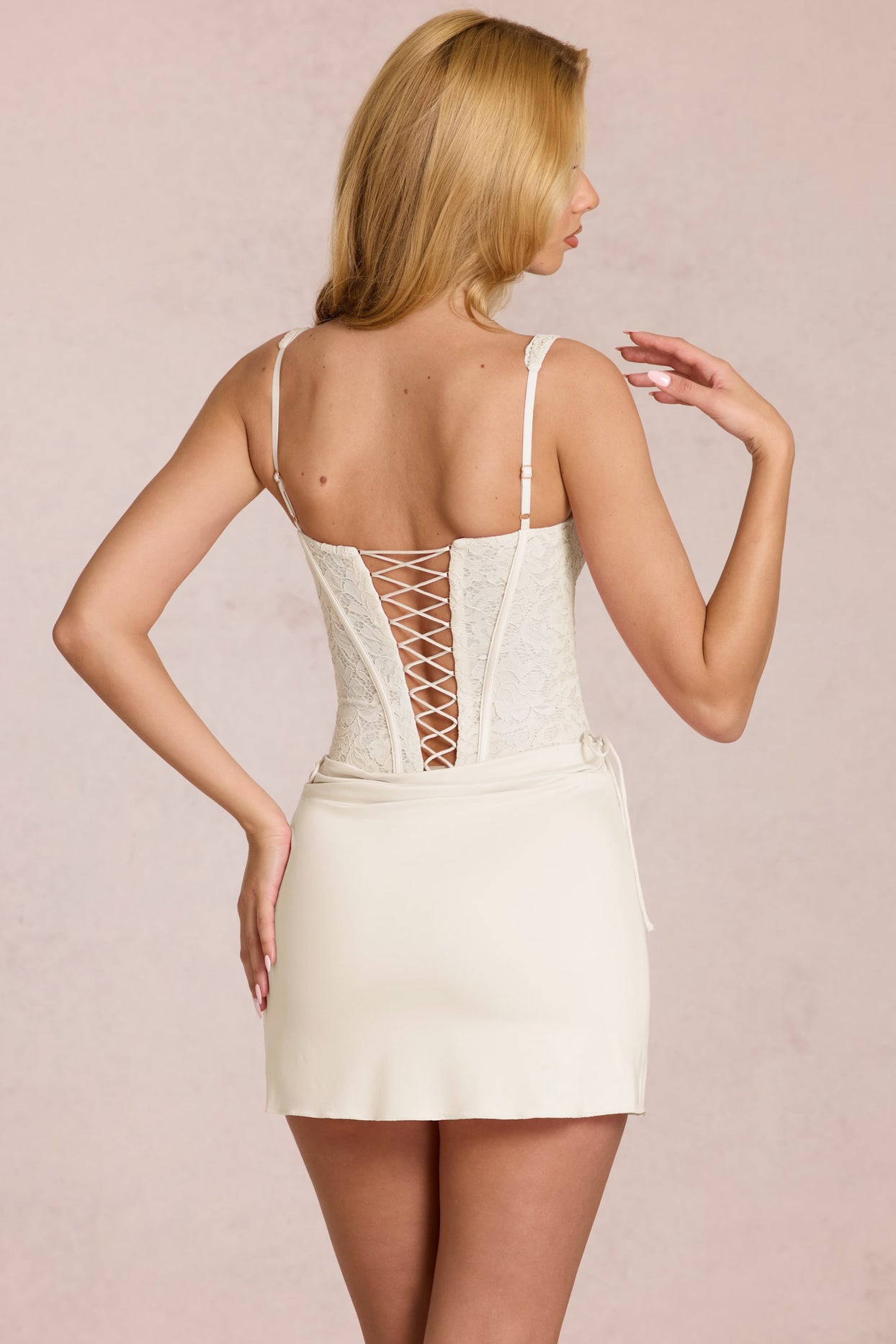 Lace Corset Mini Dress in Pearl - 5
