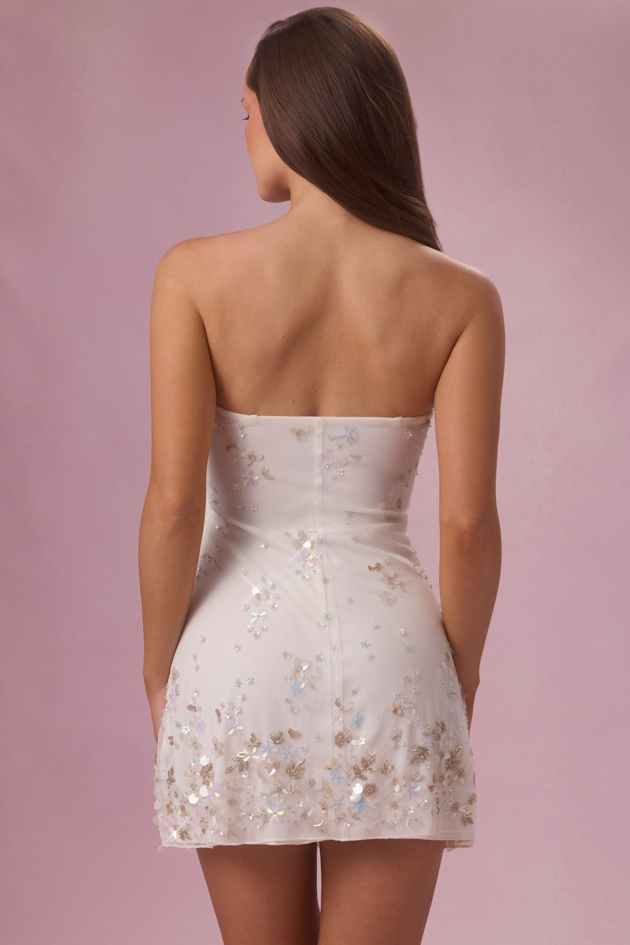 Embellished Bandeau Mini Dress in Pearl - 6
