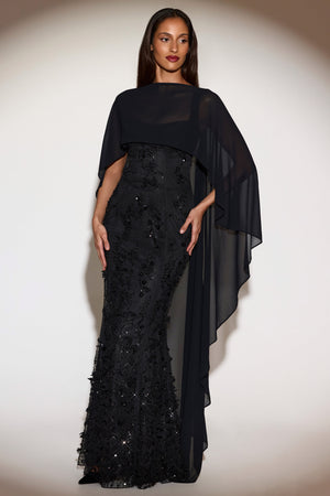 Chiffon Draped Cape in Black