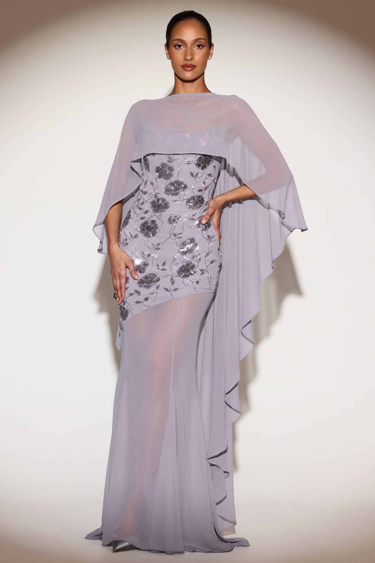 Sheer Chiffon Draped Cape in Lilac - 1