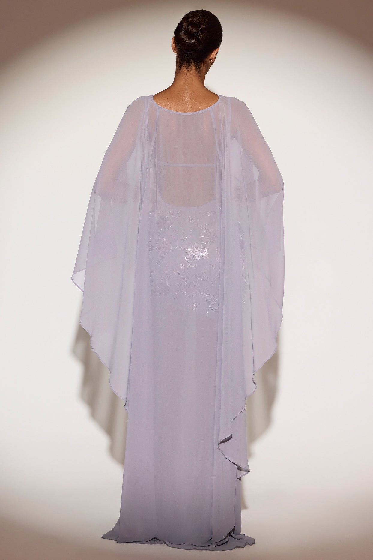 Sheer Chiffon Draped Cape in Lilac - 2