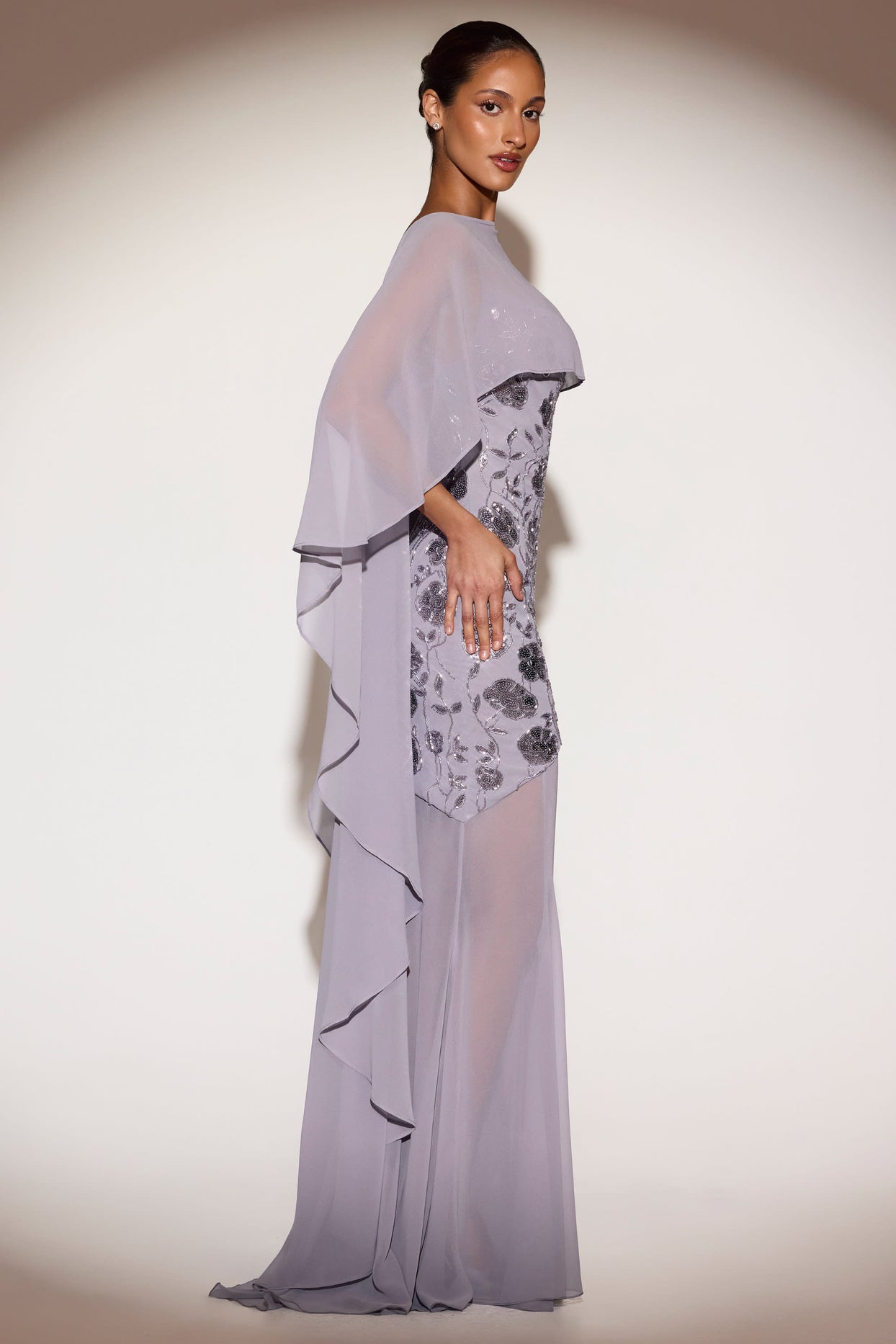 Sheer Chiffon Draped Cape in Lilac - 3