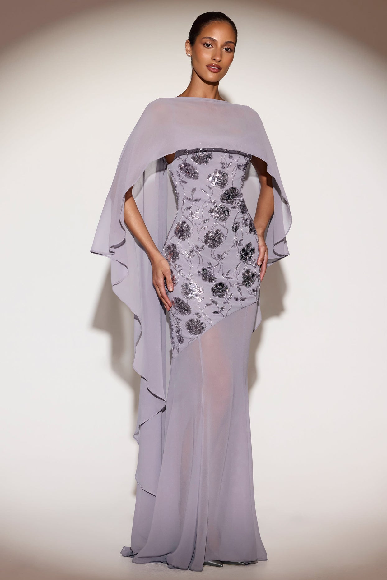 Sheer Chiffon Draped Cape in Lilac - 4