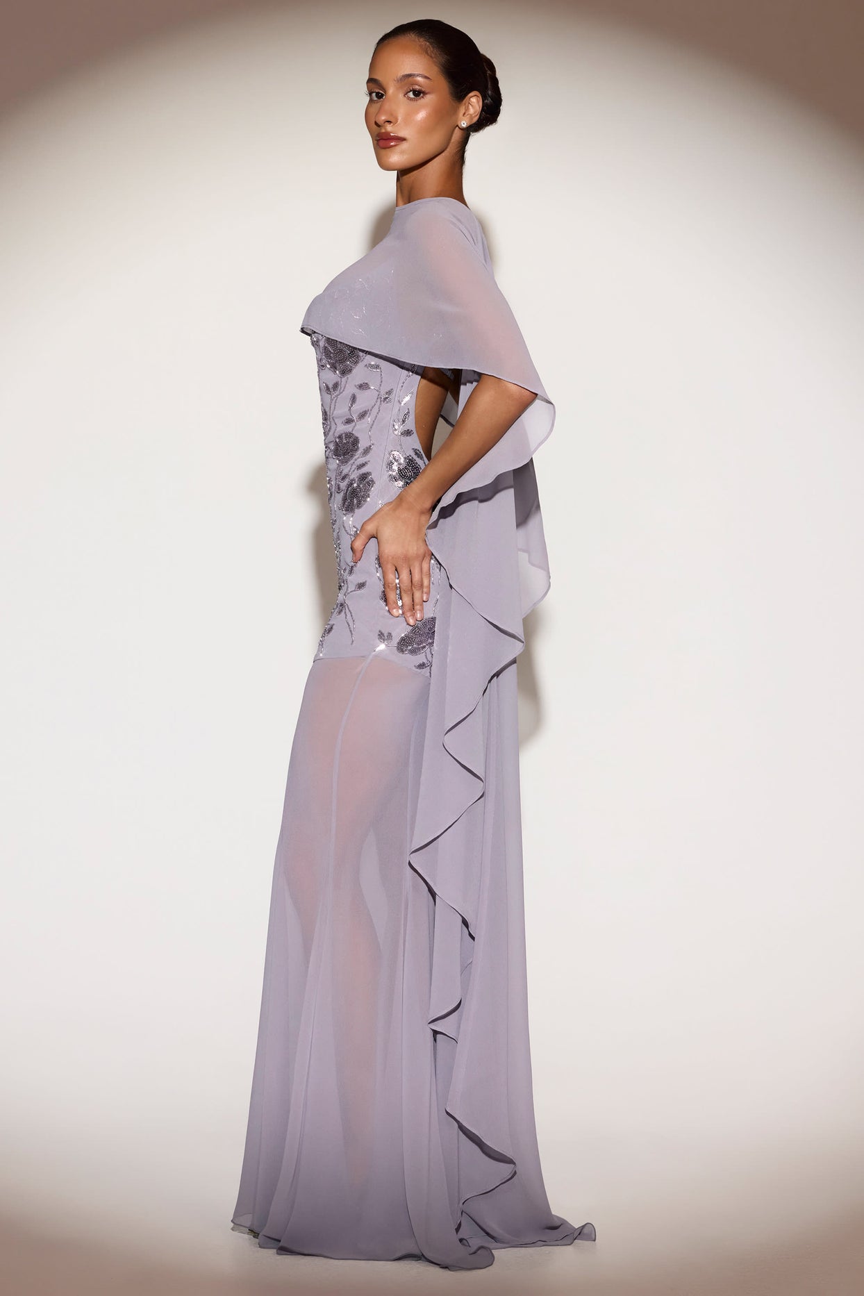 Sheer Chiffon Draped Cape in Lilac - 5