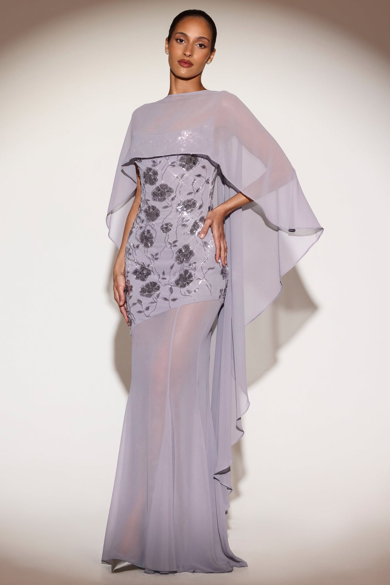 Sheer Chiffon Draped Cape in Lilac - 6