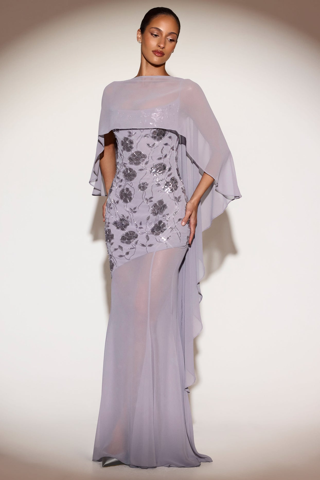 Sheer Chiffon Draped Cape in Lilac - 7