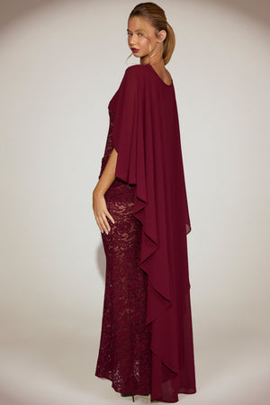 Chiffon Draped Cape in Wine Red