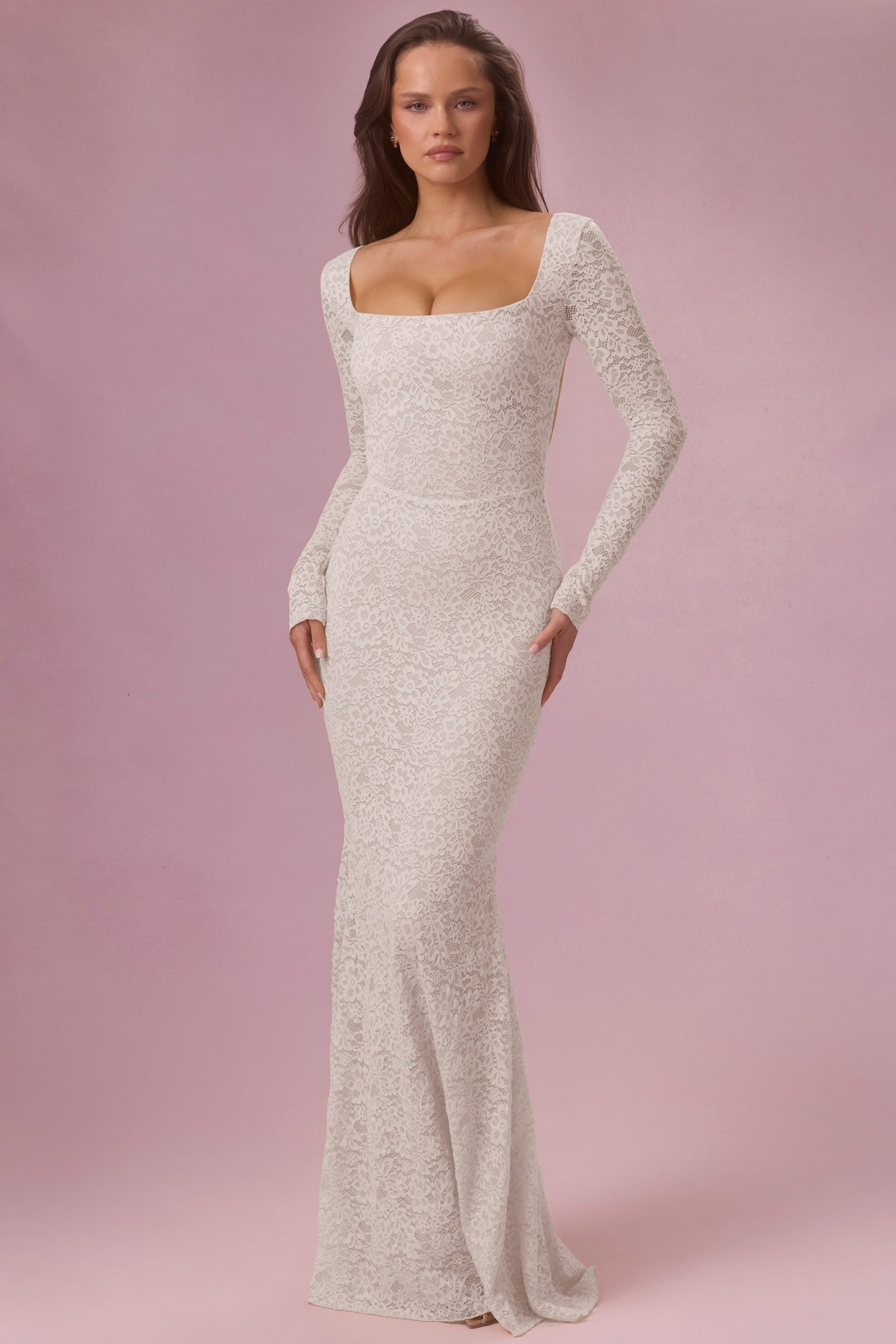 Lace Long-Sleeve Maxi Dress in Pearl - 2