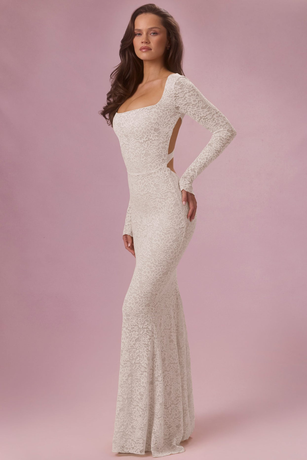 Lace Long-Sleeve Maxi Dress in Pearl - 3
