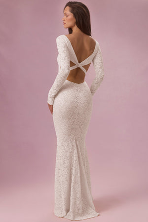 Premium Lace Long-Sleeve Maxi Dress in Ivory