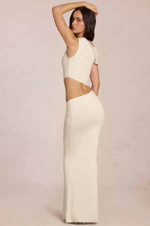 Asymmetric Drape Maxi Dress in Ivory