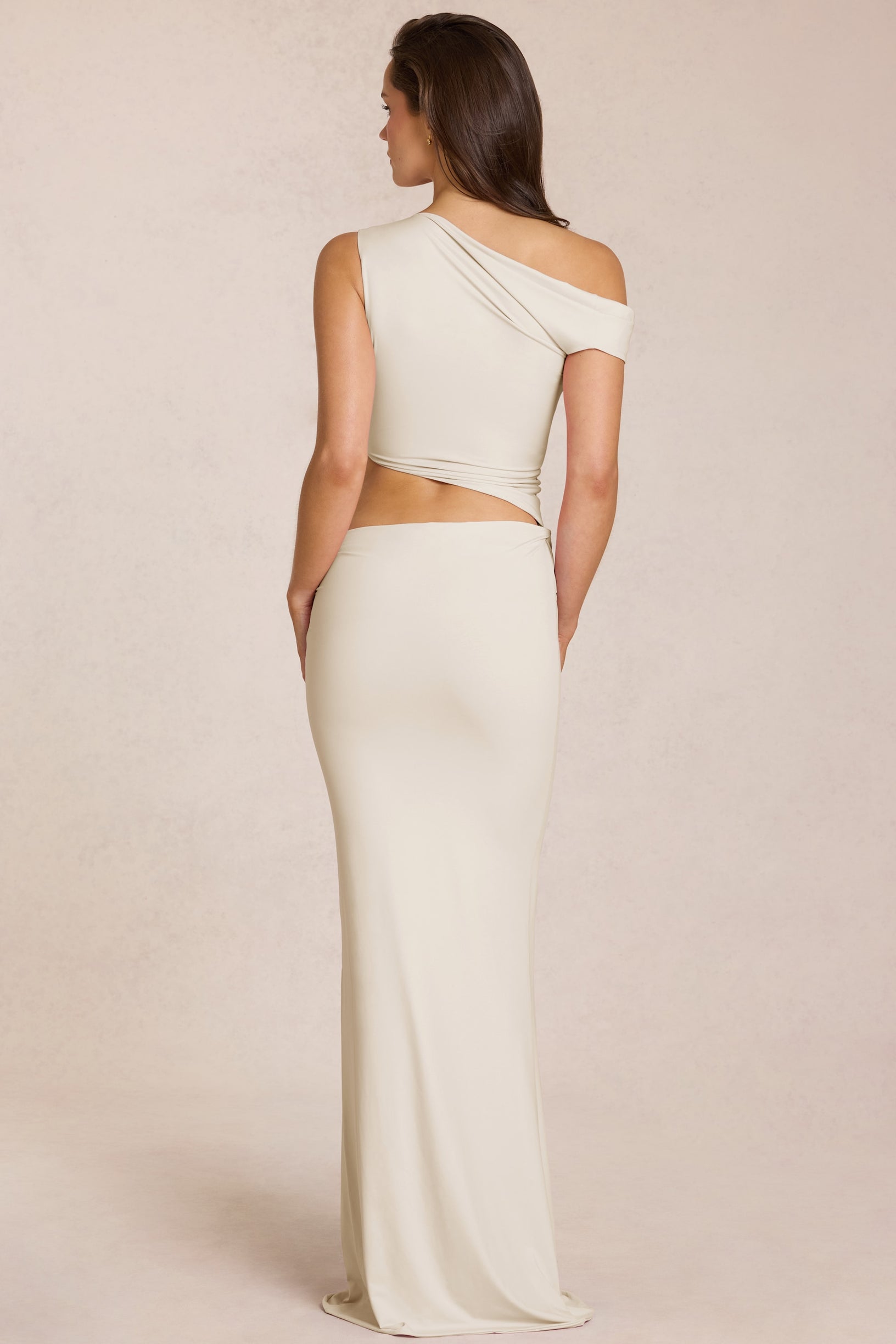 Asymmetric Drape Maxi Dress in Ivory - 2