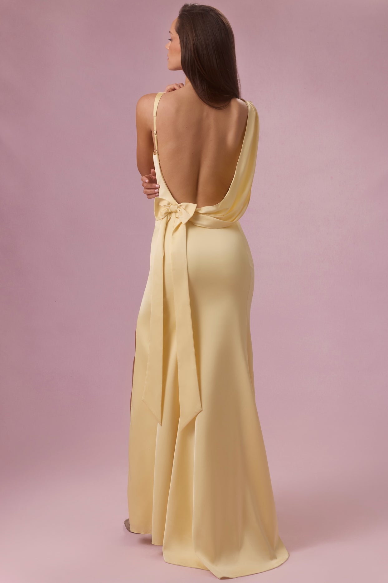 Satin Draped Bridesmaid Dress in Butter - 6