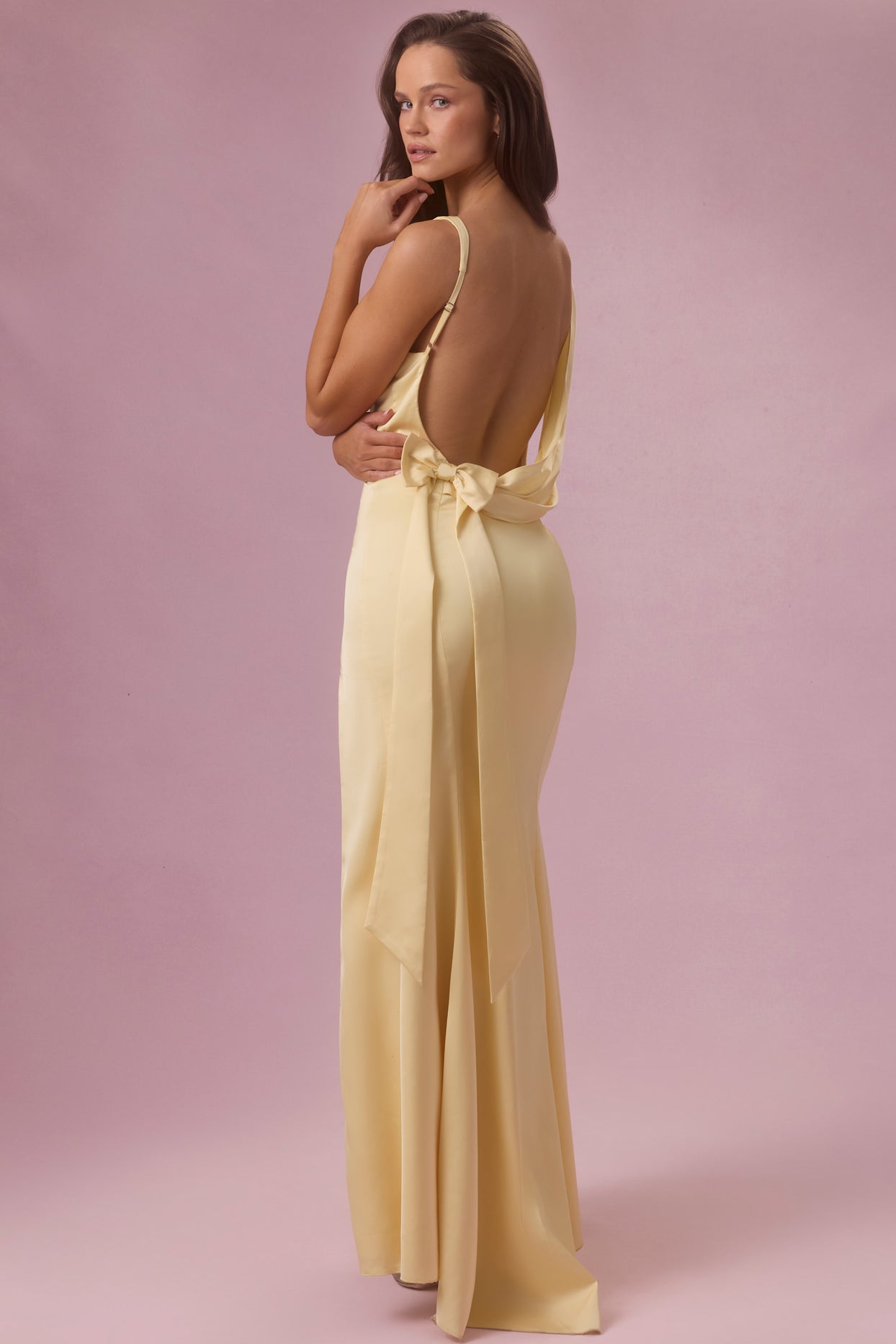 Satin Draped Bridesmaid Dress in Butter - 7