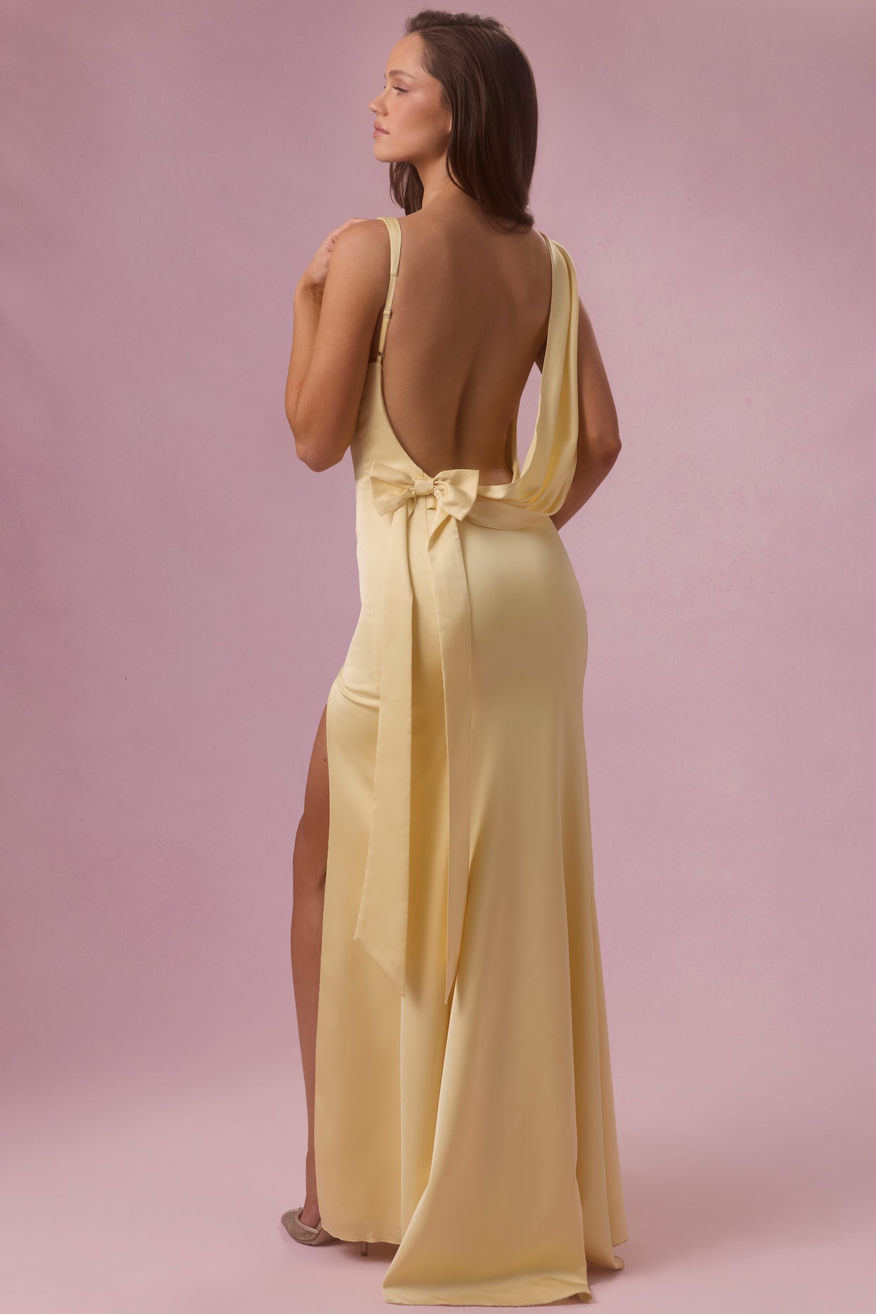 Satin Draped Bridesmaid Dress in Butter - 1
