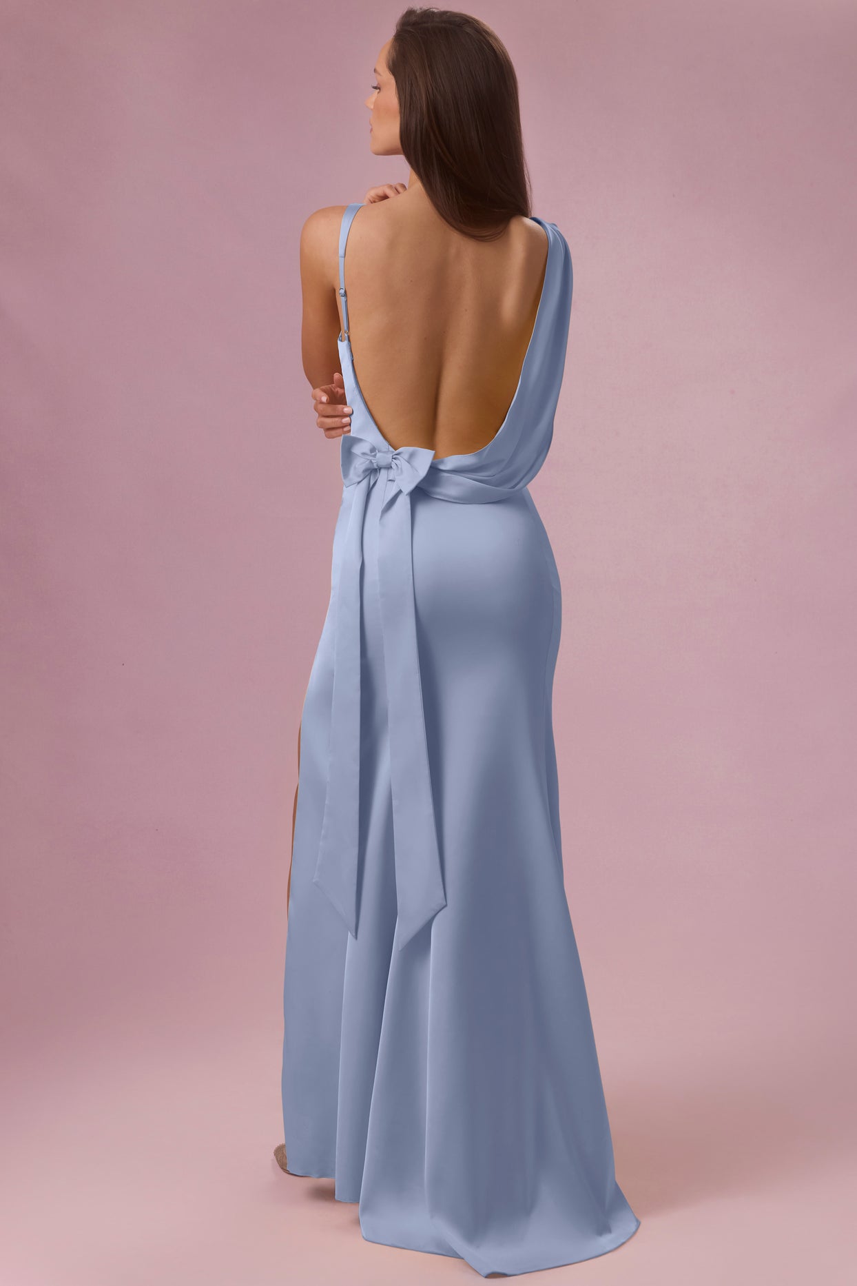Satin Draped Bridesmaid Dress in Sky Blue - 6