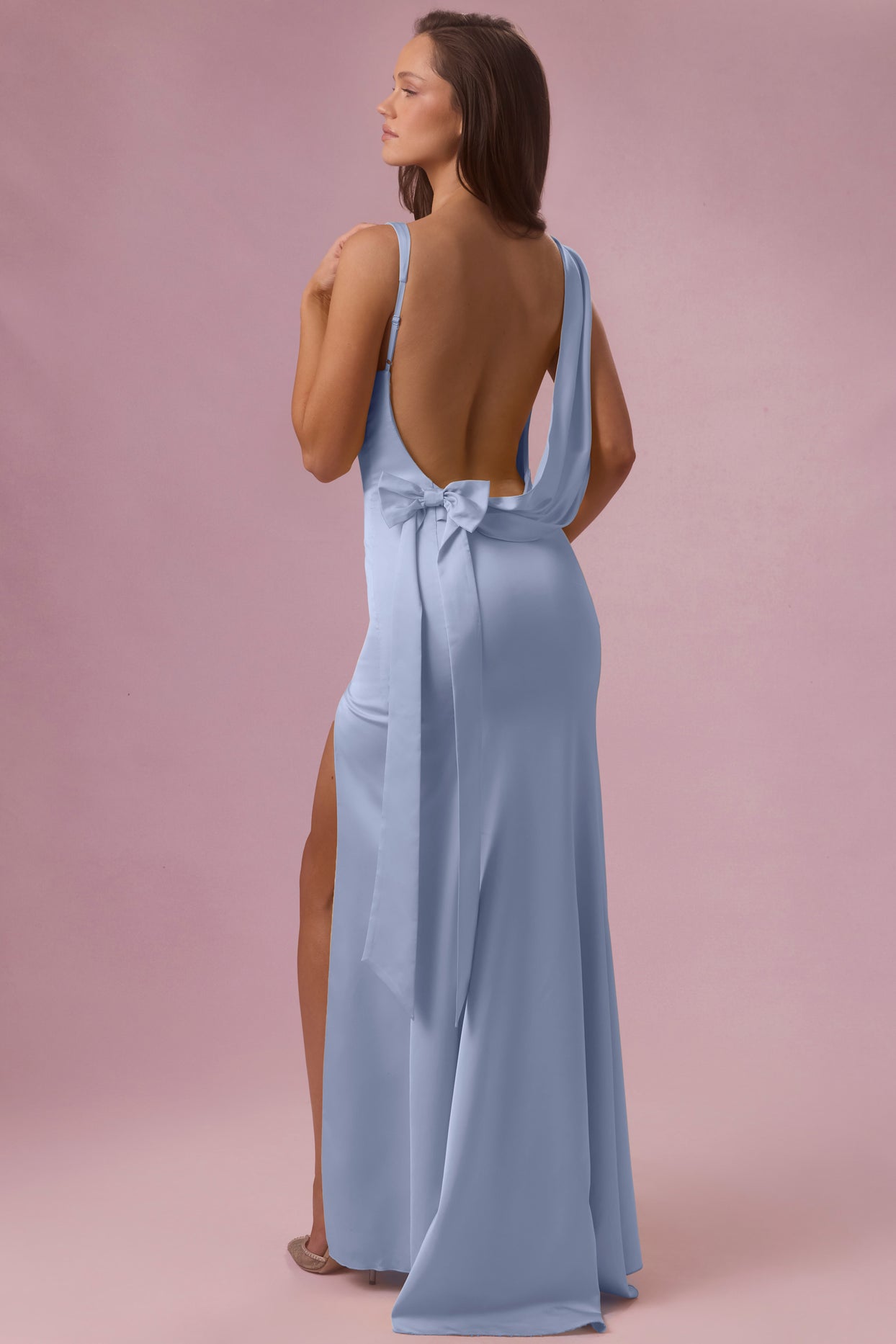 Satin Draped Bridesmaid Dress in Sky Blue - 8