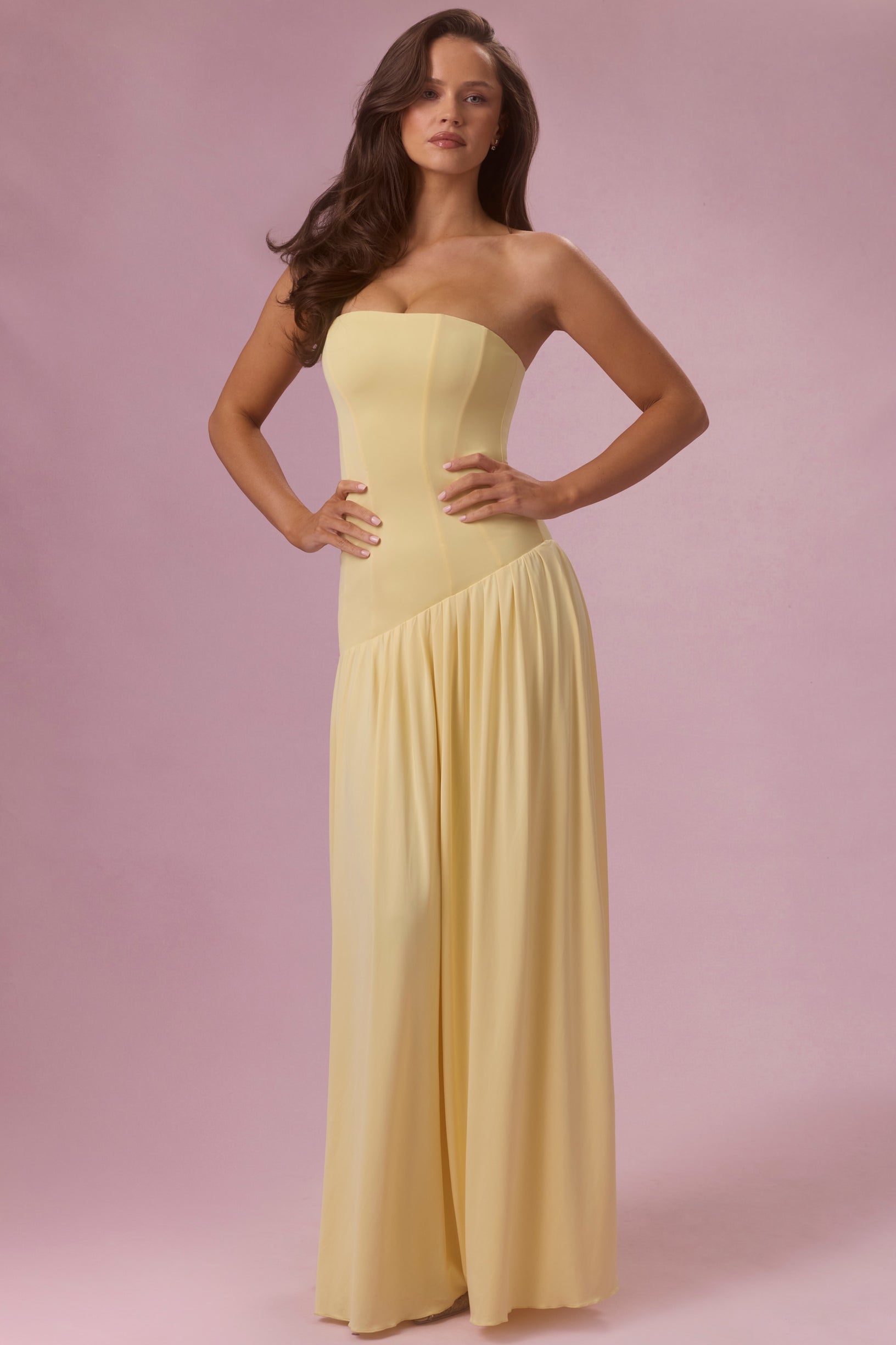 Jersey Strapless Gown in Butter - 1
