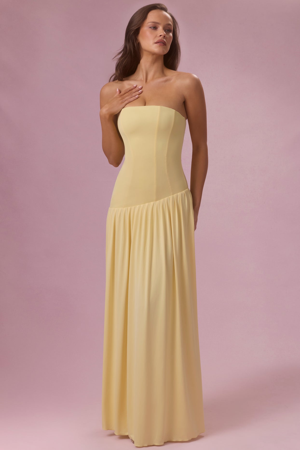Jersey Strapless Gown in Butter - 5