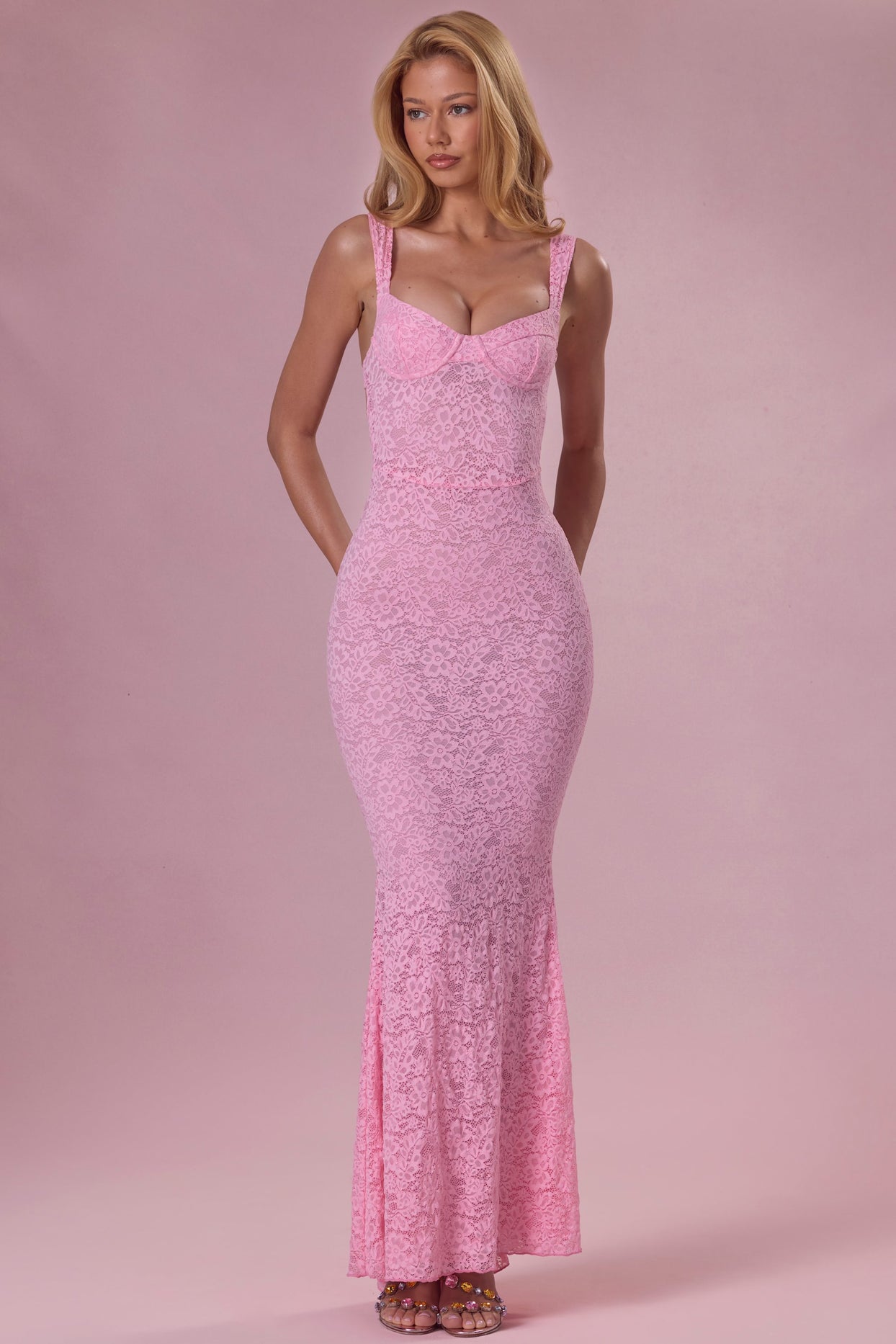 Lace Sweetheart-Neck Gown in Blush Pink - 5