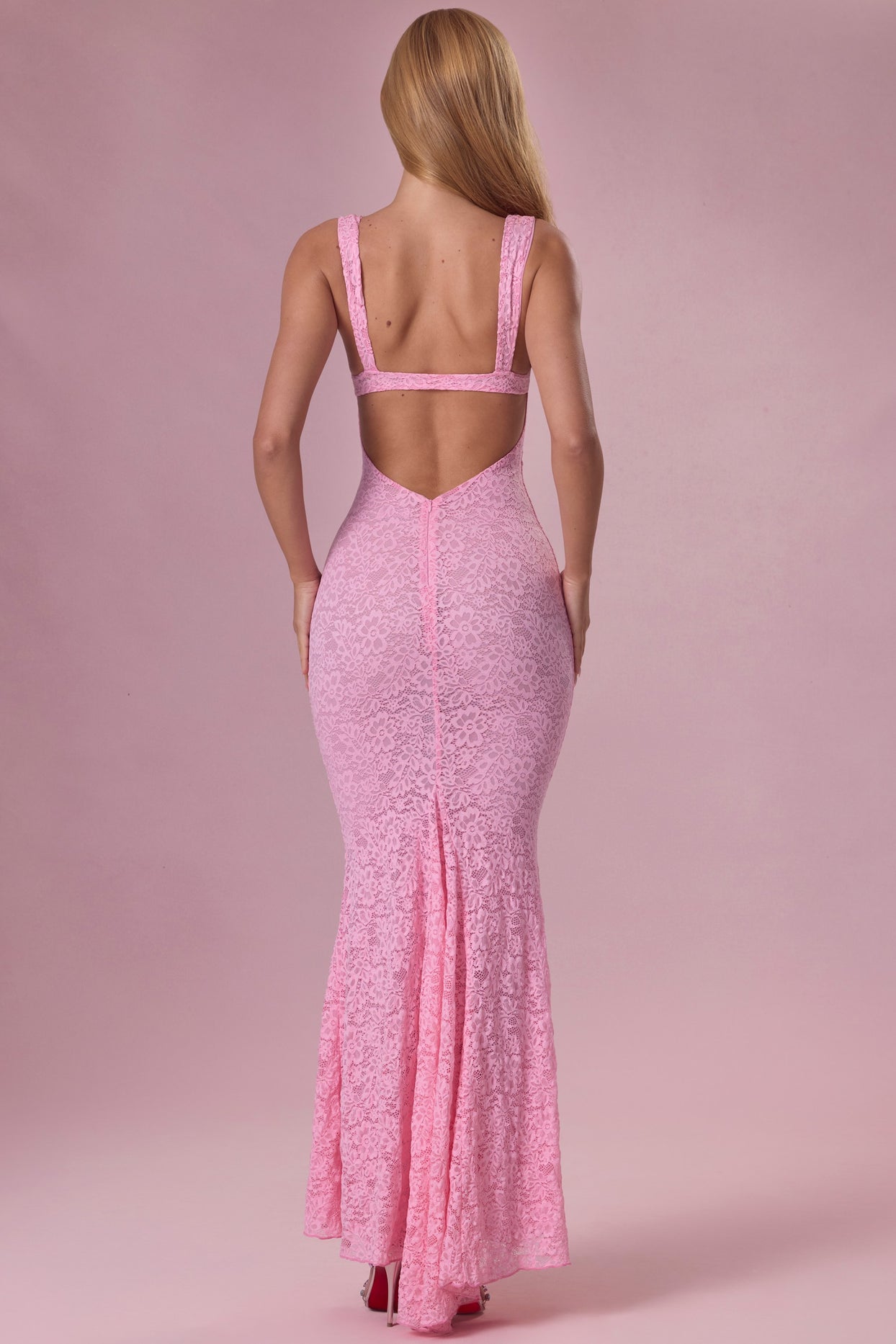 Lace Sweetheart-Neck Gown in Blush Pink - 3
