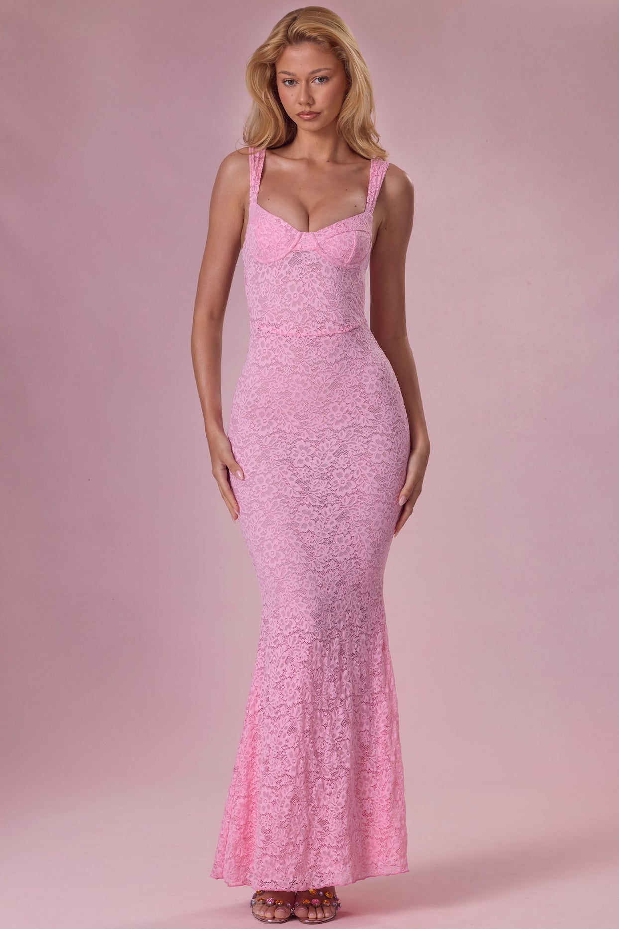 Lace Sweetheart-Neck Gown in Blush Pink - 1
