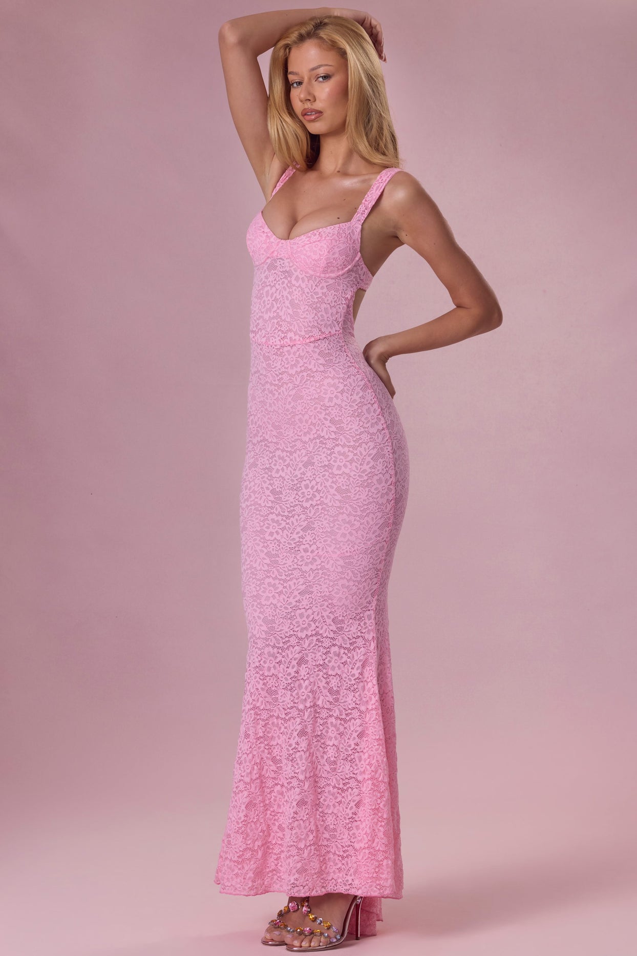 Lace Sweetheart-Neck Gown in Blush Pink - 7