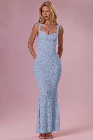 Lace Sweetheart-Neck Gown in Powder Blue
