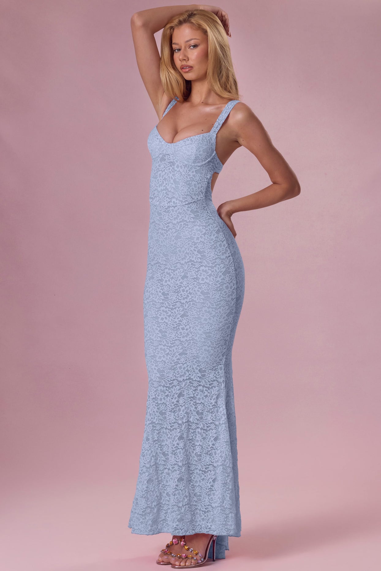 Lace Sweetheart-Neck Gown in Sky Blue - 7