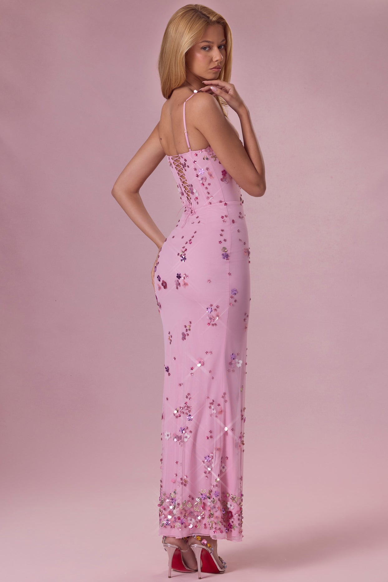 Embellished Corset Maxi Dress in Candyfloss Pink - 6