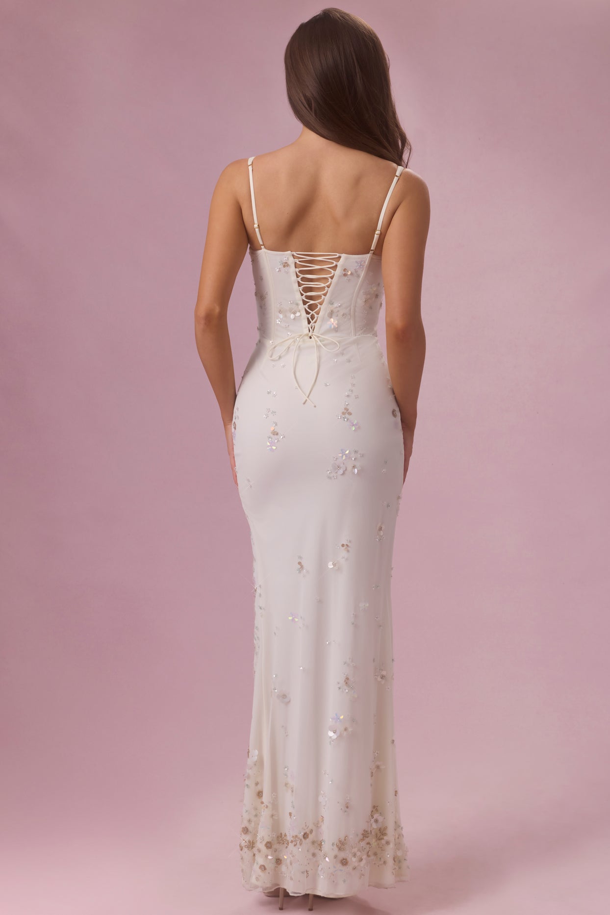Embellished Corset Maxi Dress in Pearl - 2