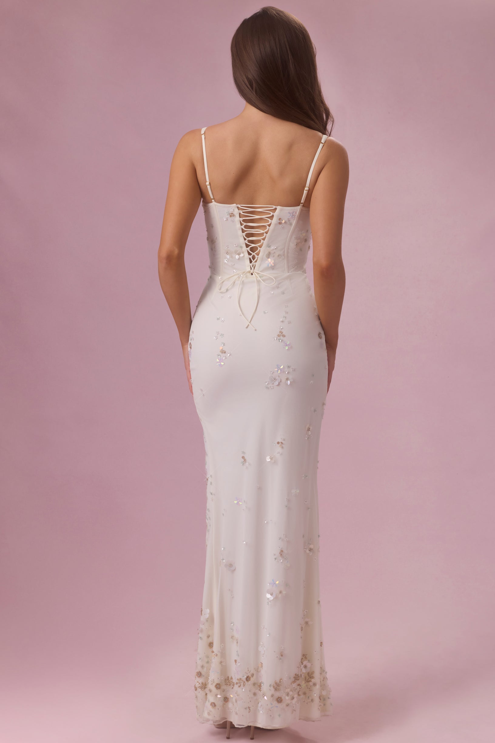 Embellished Corset Maxi Dress in Pearl - 2