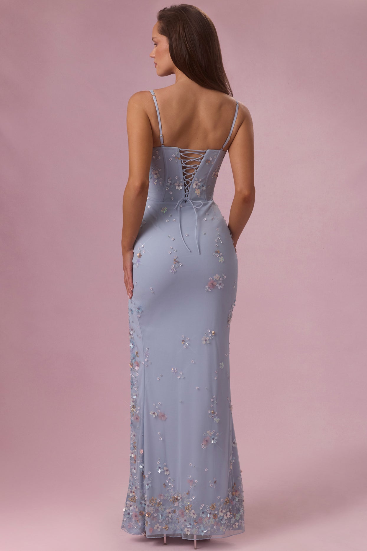 Embellished Corset Maxi Dress in Sky Blue - 2