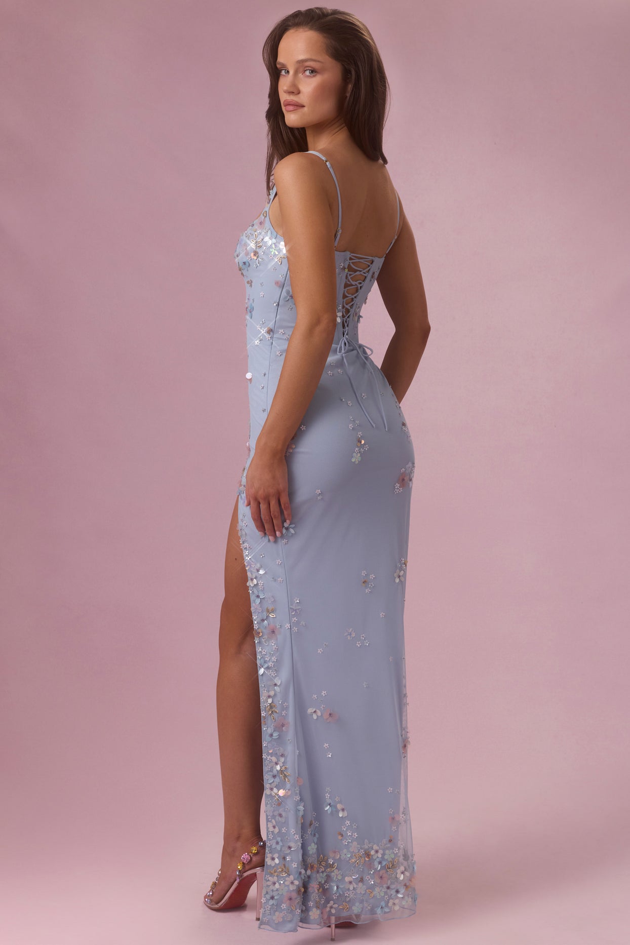 Embellished Corset Maxi Dress in Sky Blue - 6