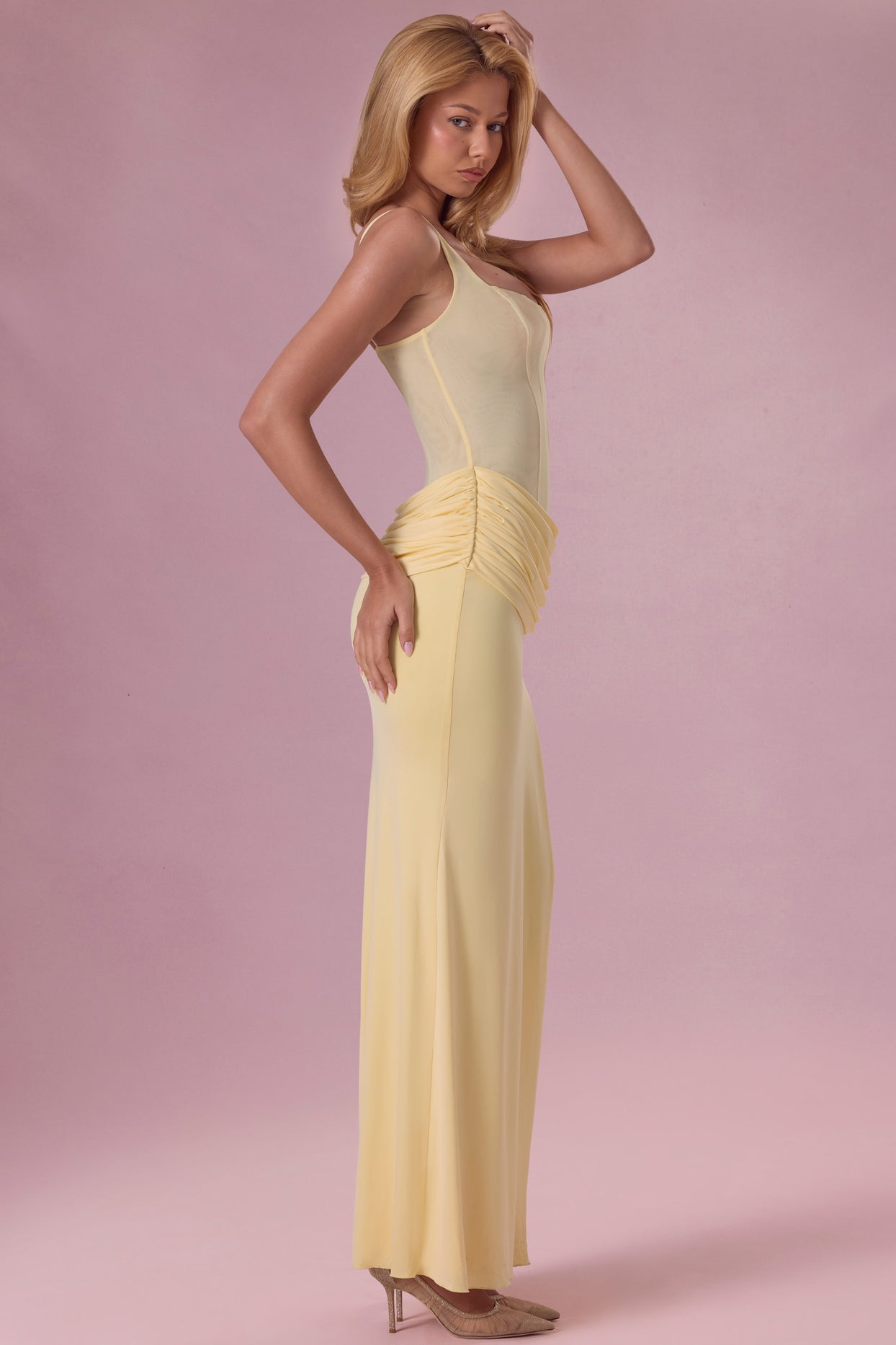 Mesh Draped Bridesmaid Dress in Butter - 7
