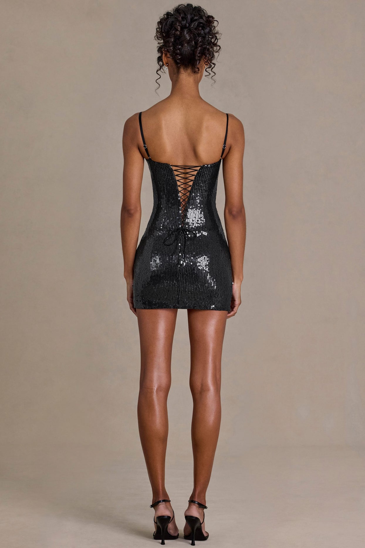 Sequin Lace Corset Mini Dress in Black - 3